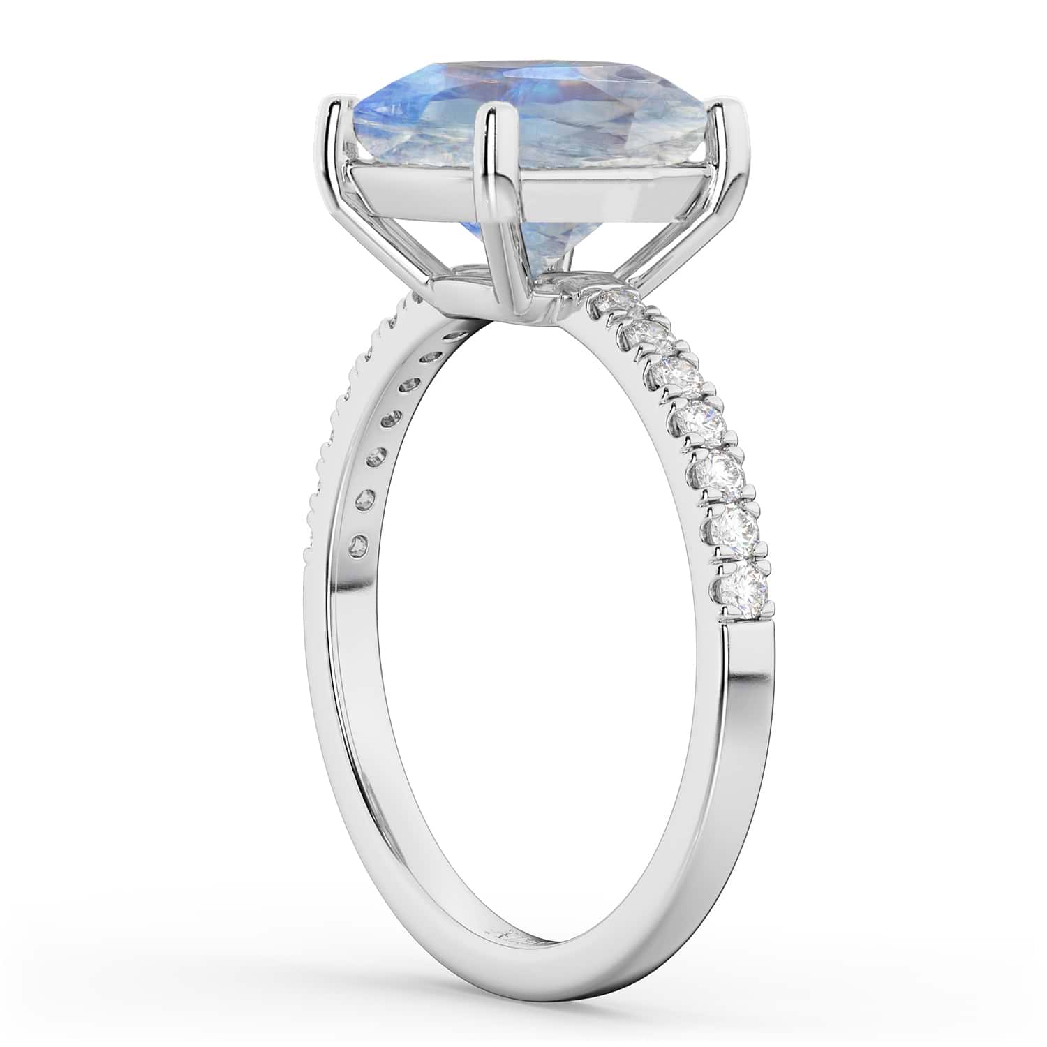 Cushion Cut Moonstone & Diamond Engagement Ring 14k White Gold 