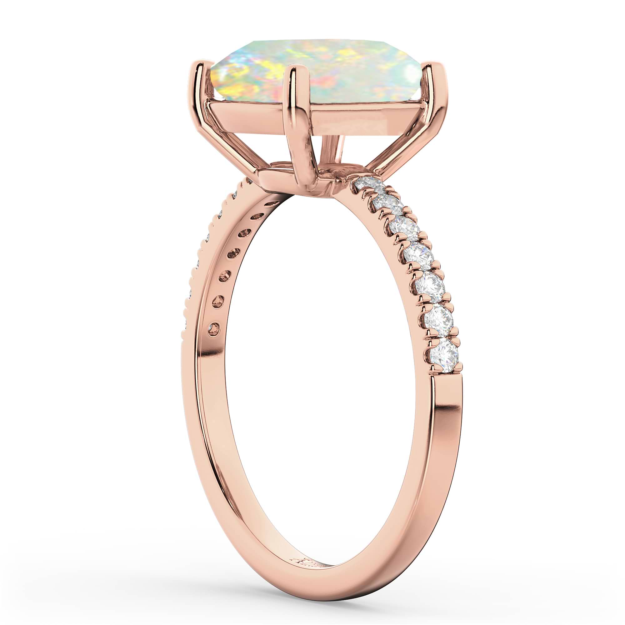 Cushion Cut Opal & Diamond Engagement Ring 14k Rose Gold (2.81ct)