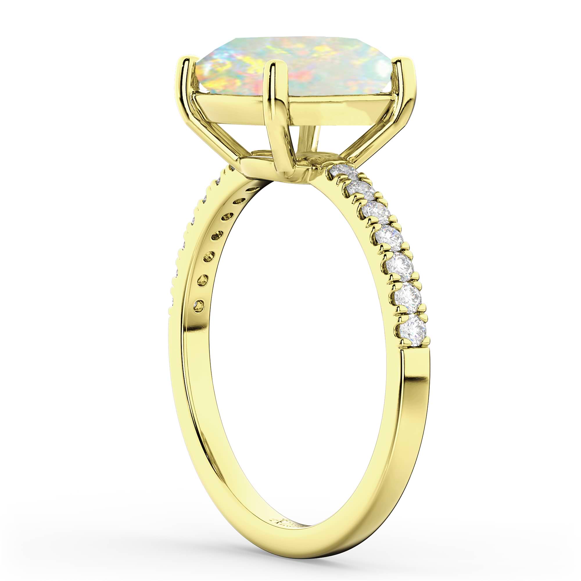 Cushion Cut Opal & Diamond Engagement Ring 14k Yellow Gold (2.81ct)