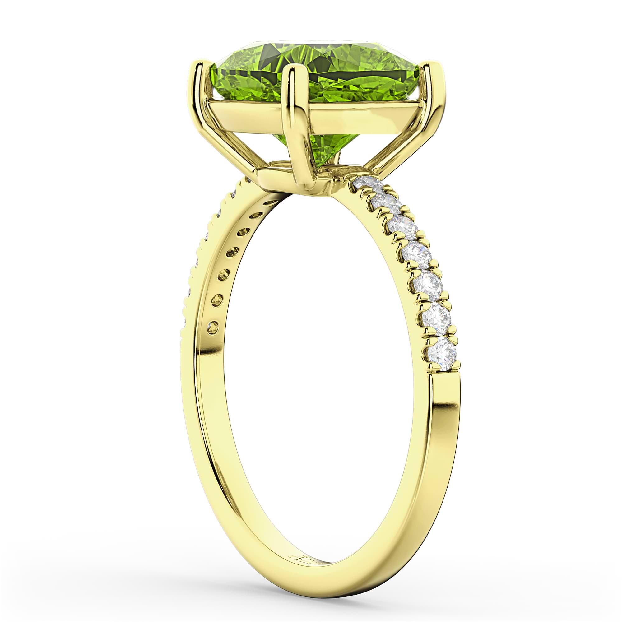 Cushion Cut Peridot & Diamond Engagement Ring 14k Yellow Gold (2.81ct)