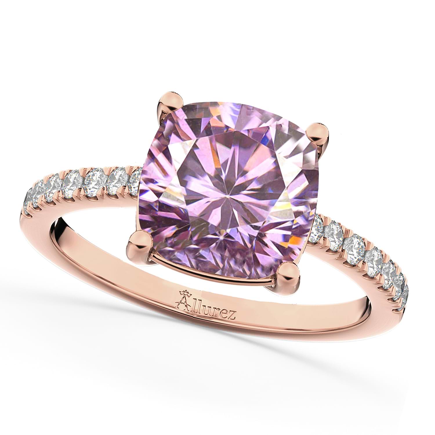 Cushion Cut Pink Moissanite & Diamond Engagement Ring 14k Rose Gold (2.36ct)