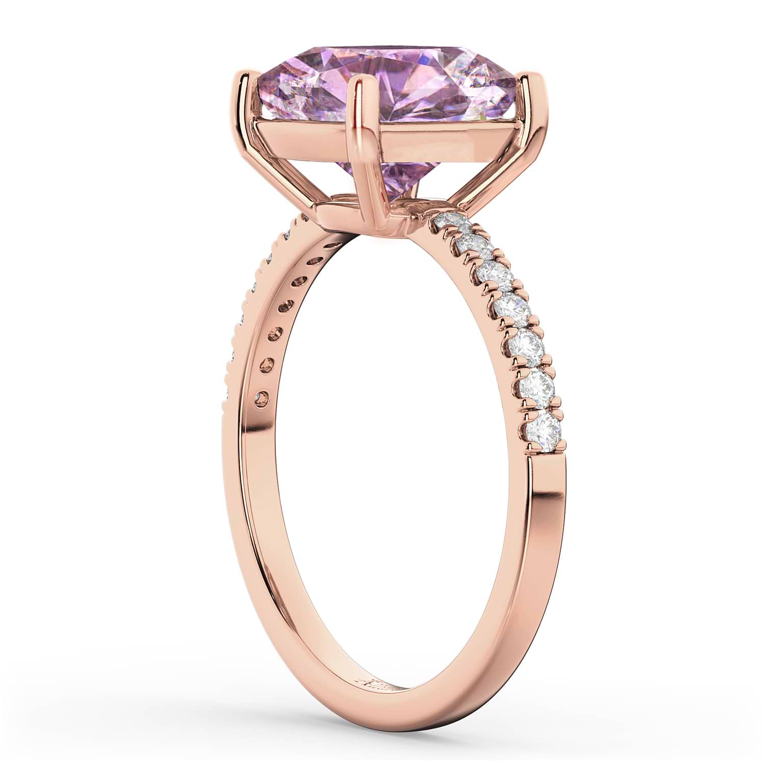 Cushion Cut Pink Moissanite & Diamond Engagement Ring 14k Rose Gold (2.36ct)