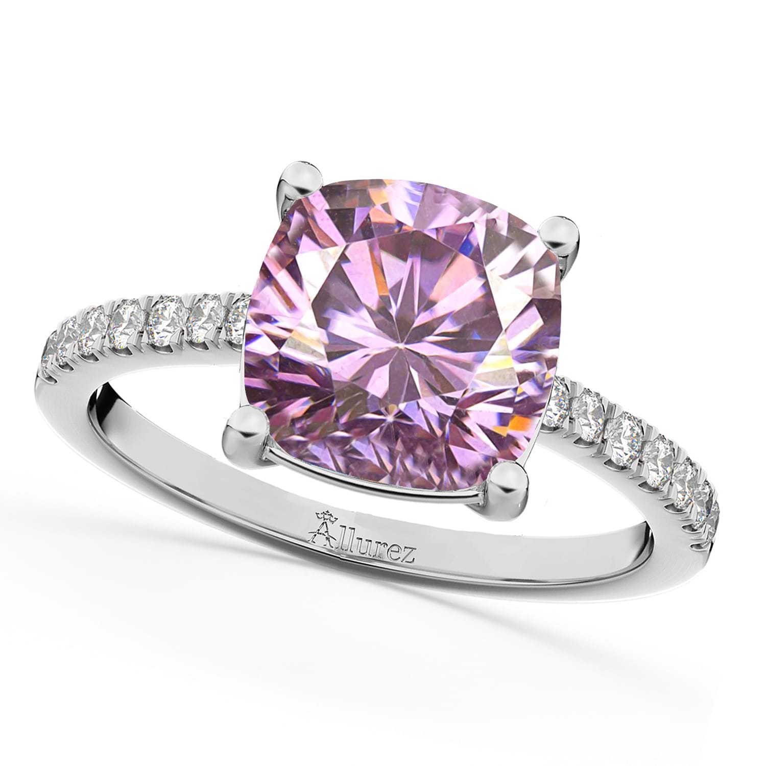 Cushion Cut Pink Moissanite & Diamond Engagement Ring 14k White Gold (2.36ct)