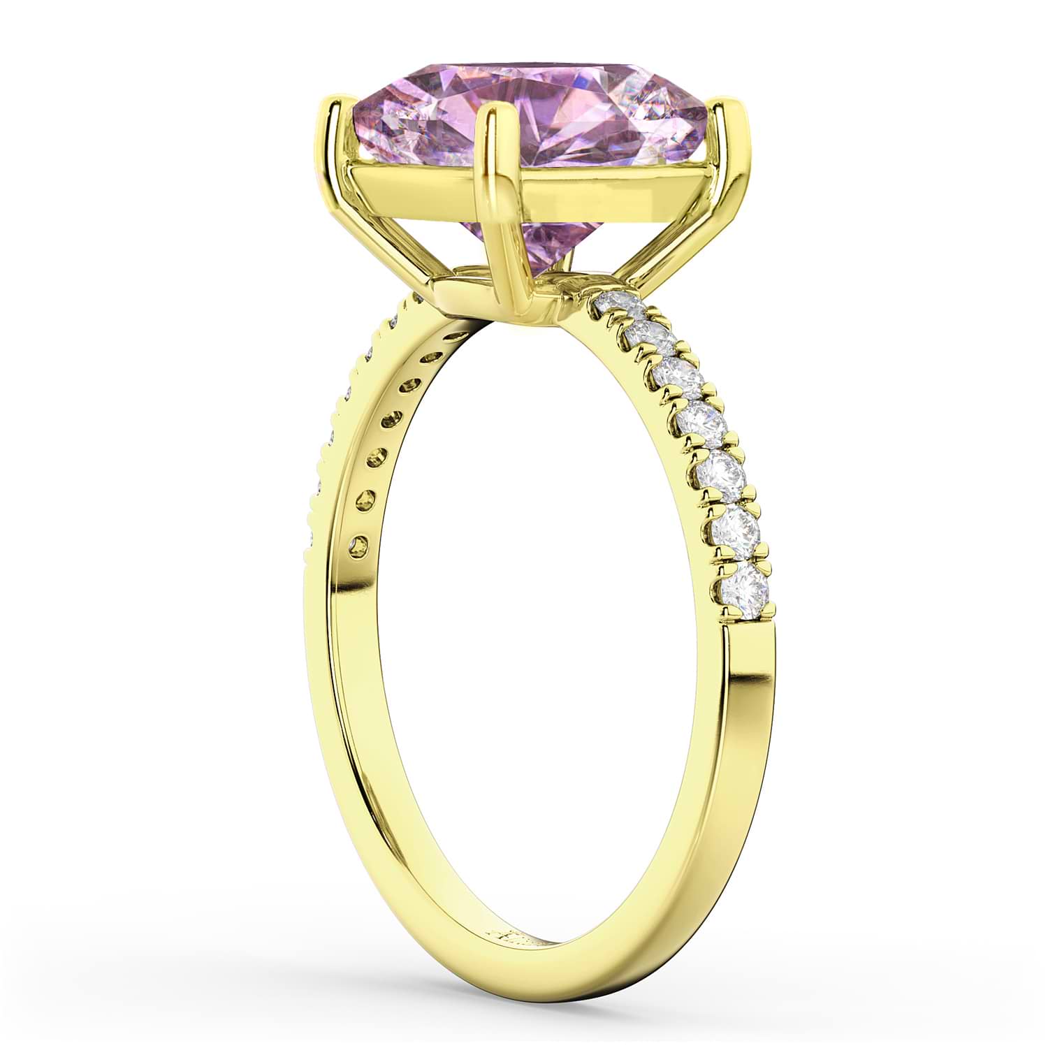 Cushion Cut Pink Moissanite & Diamond Engagement Ring 14k Yellow Gold (2.36ct)
