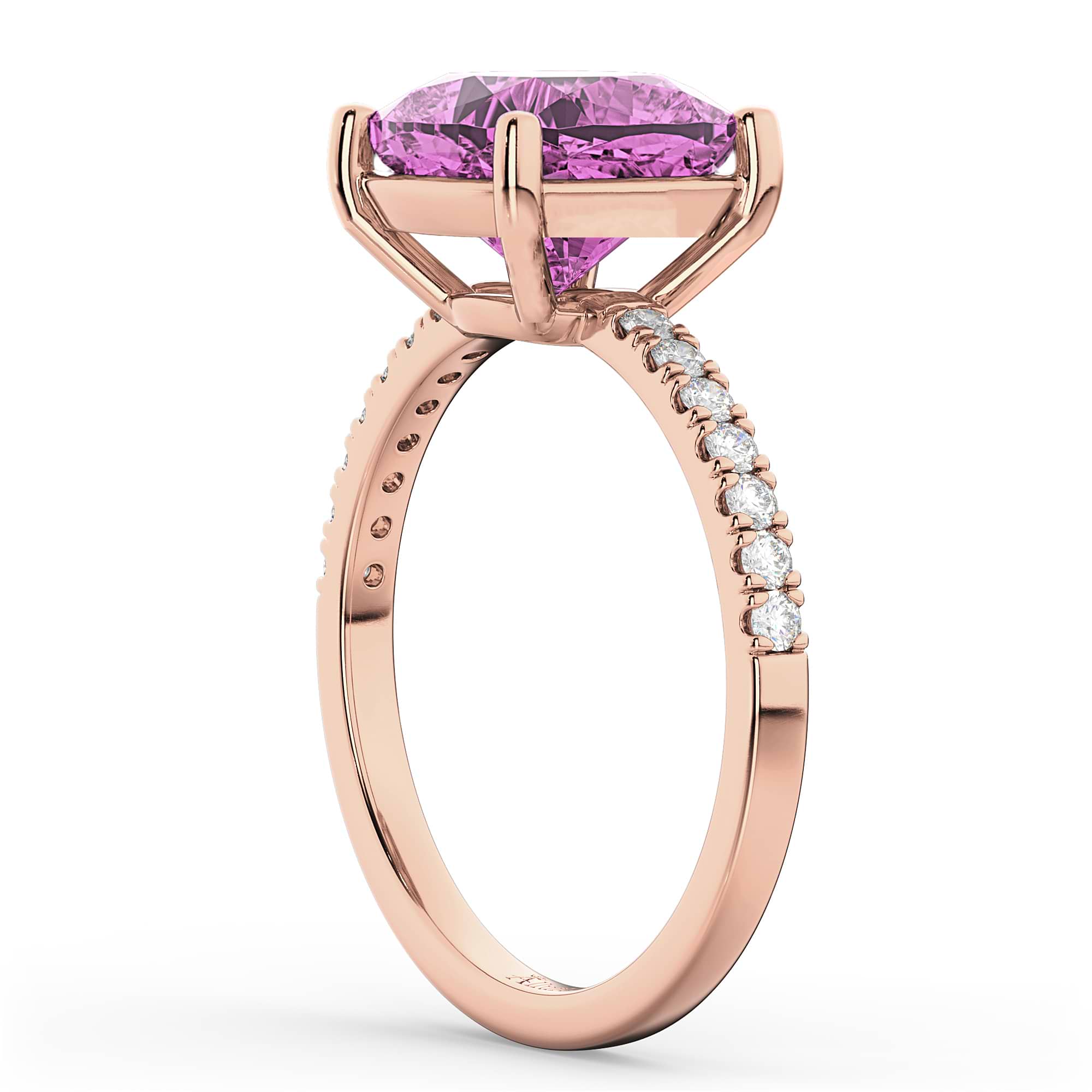 Cushion Cut Pink Sapphire & Diamond Engagement Ring 14k Rose Gold (2.81ct)