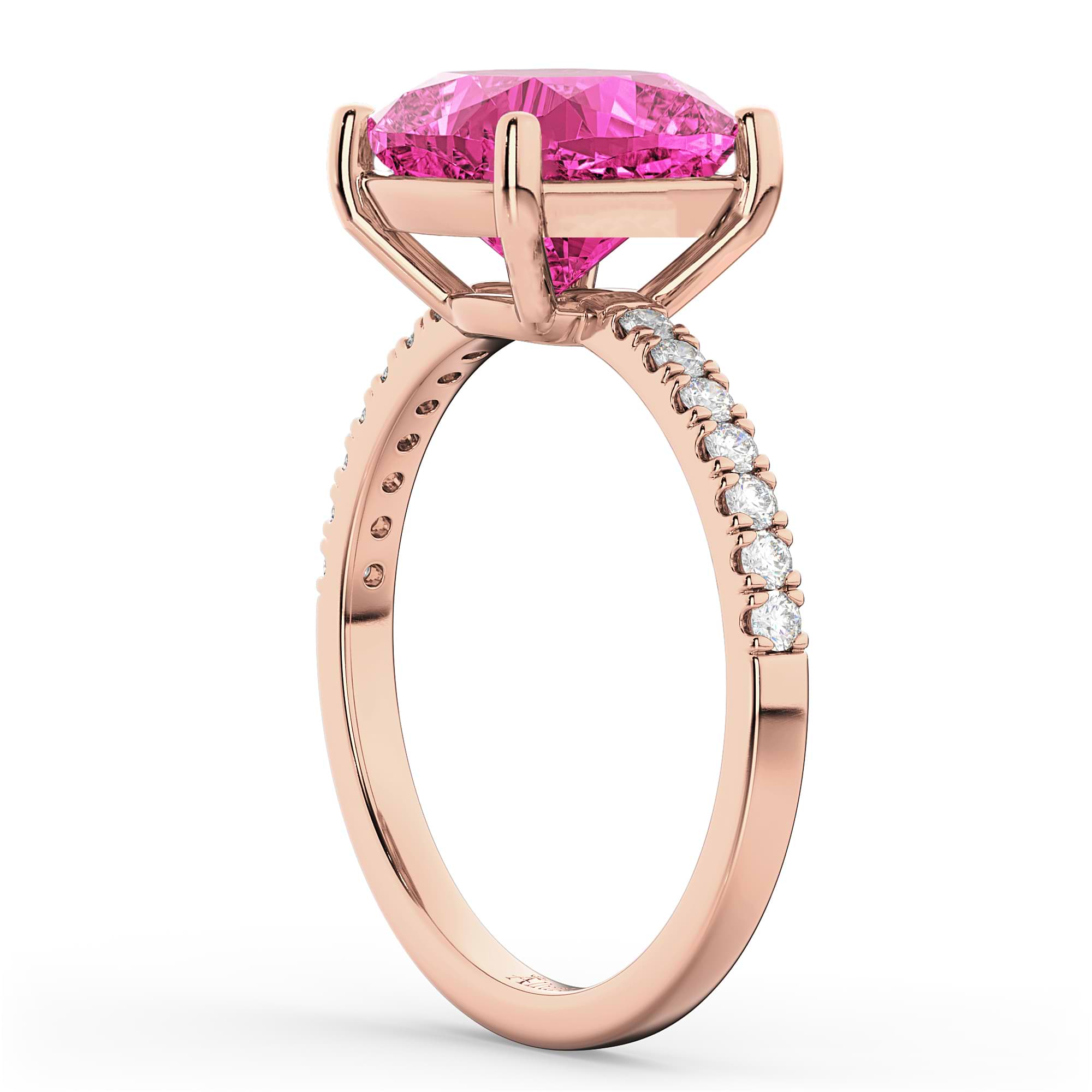 Cushion Cut Pink Tourmaline & Diamond Engagement Ring 14k Rose Gold (2.81ct)