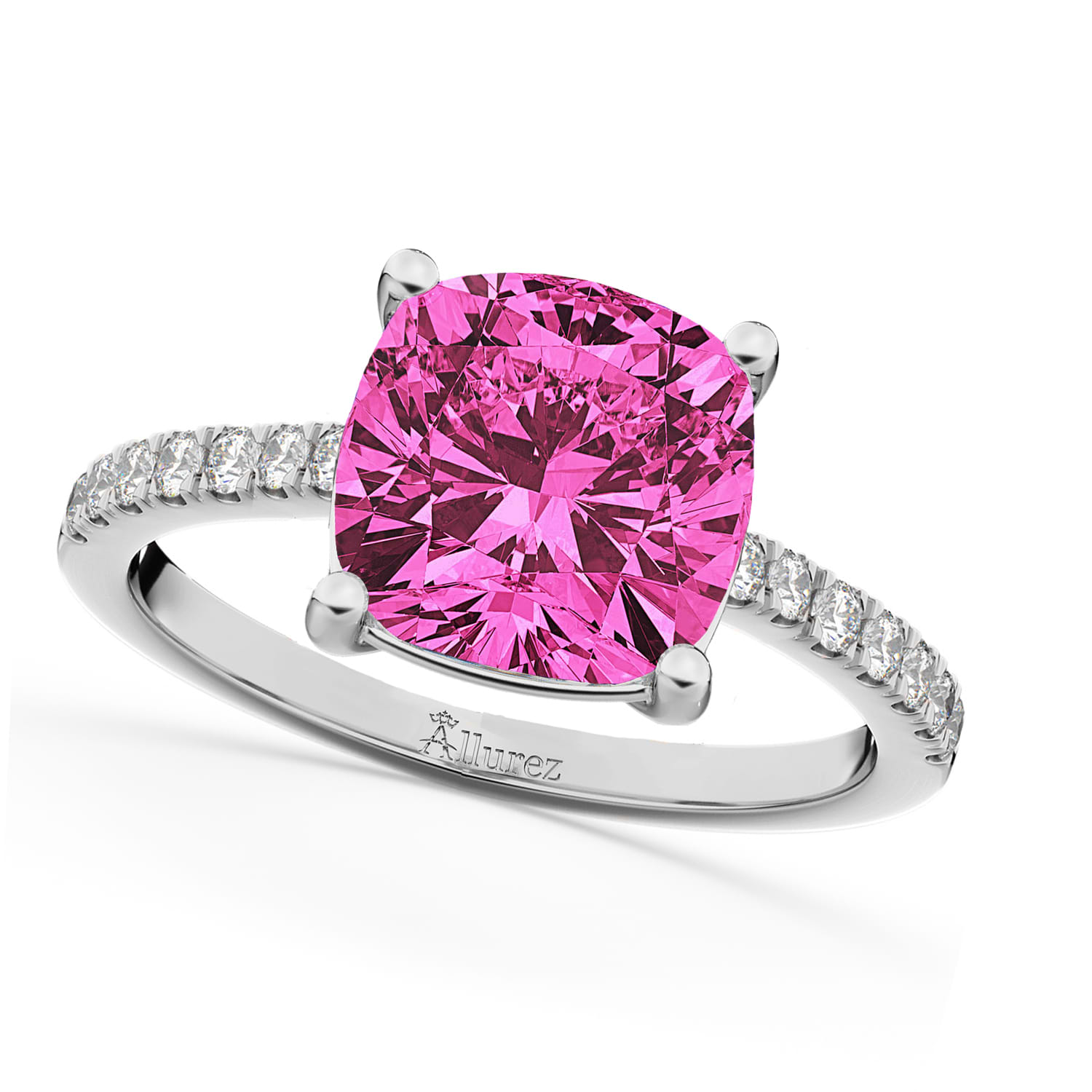 Cushion Cut Pink Tourmaline & Diamond Engagement Ring 14k White Gold (2.81ct)
