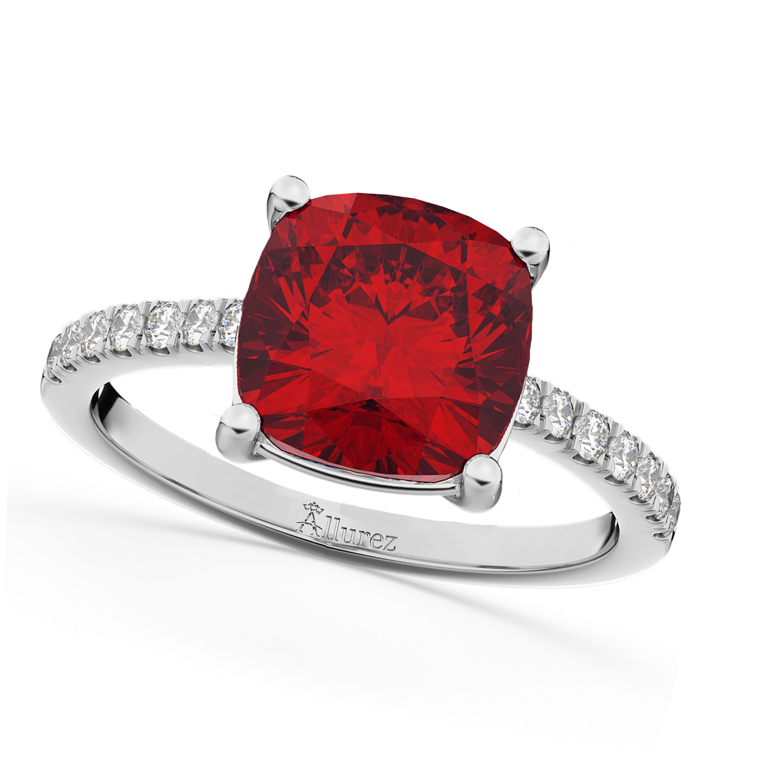 Cushion Cut Ruby & Diamond Engagement Ring 14k White Gold (2.81ct)