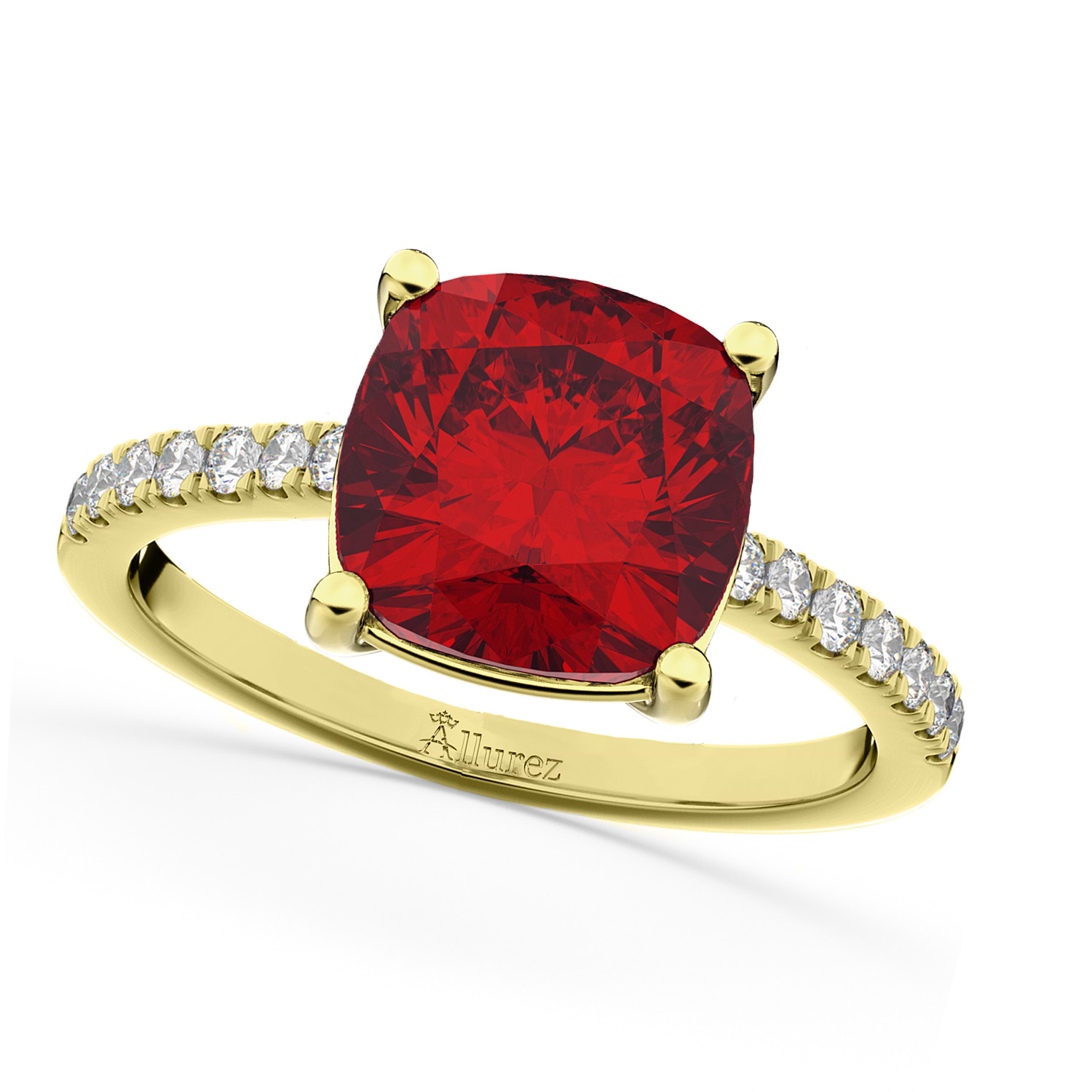 Cushion Cut Ruby & Diamond Engagement Ring 14k Yellow Gold (2.81ct)