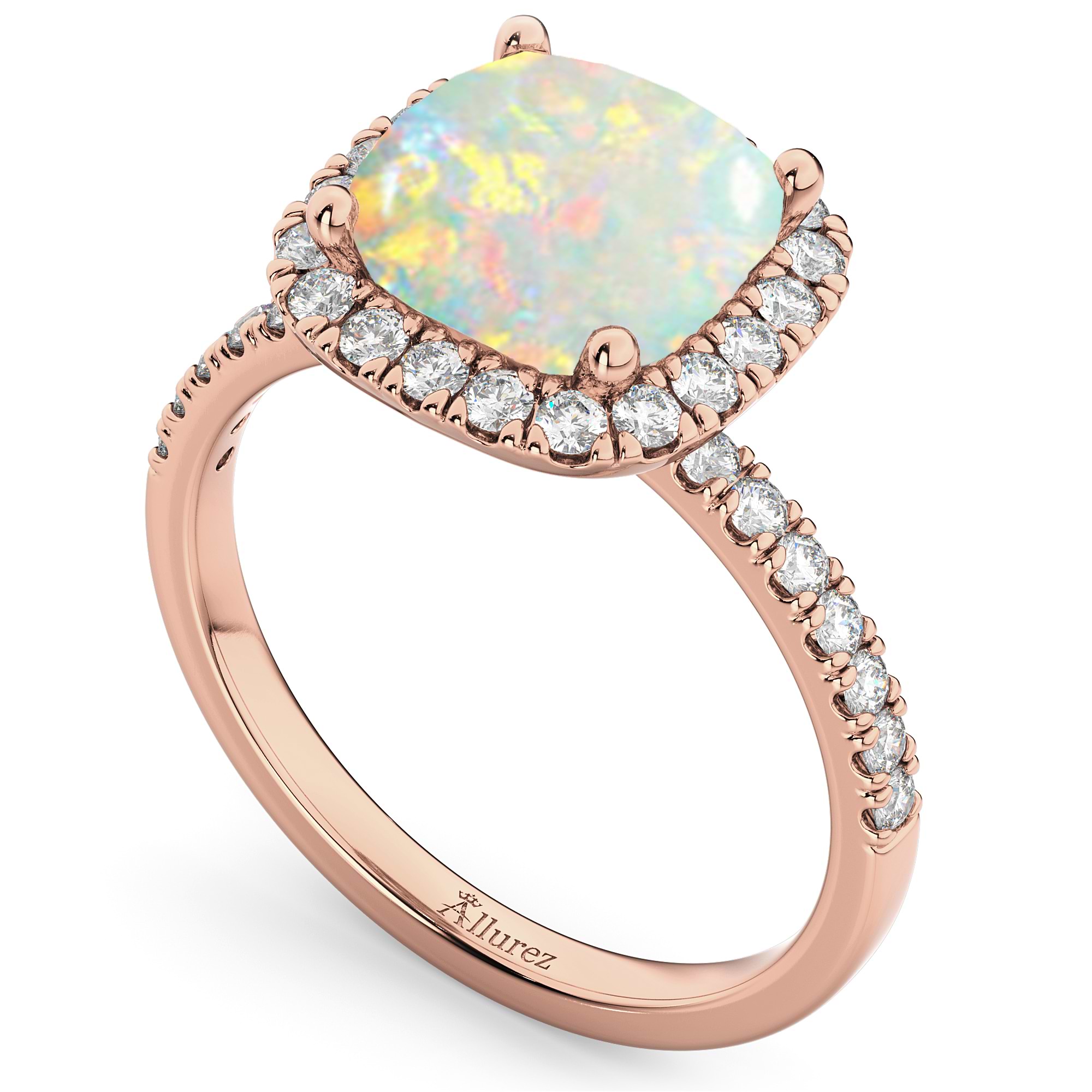 14k Rose Gold Cushion Diamond Engagement Ring with Diamond Halo + Accents —  The Gem Shop