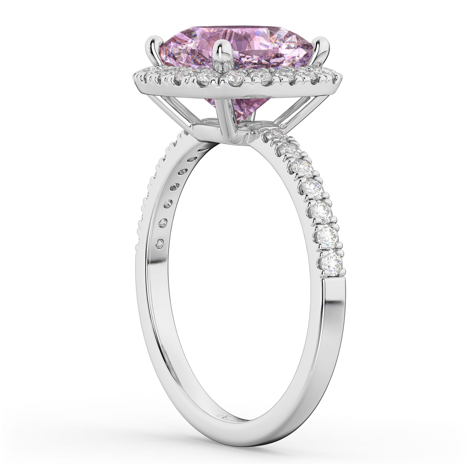 Cushion Cut Halo Pink Moissanite & Diamond Engagement Ring 14k White Gold (2.66ct)