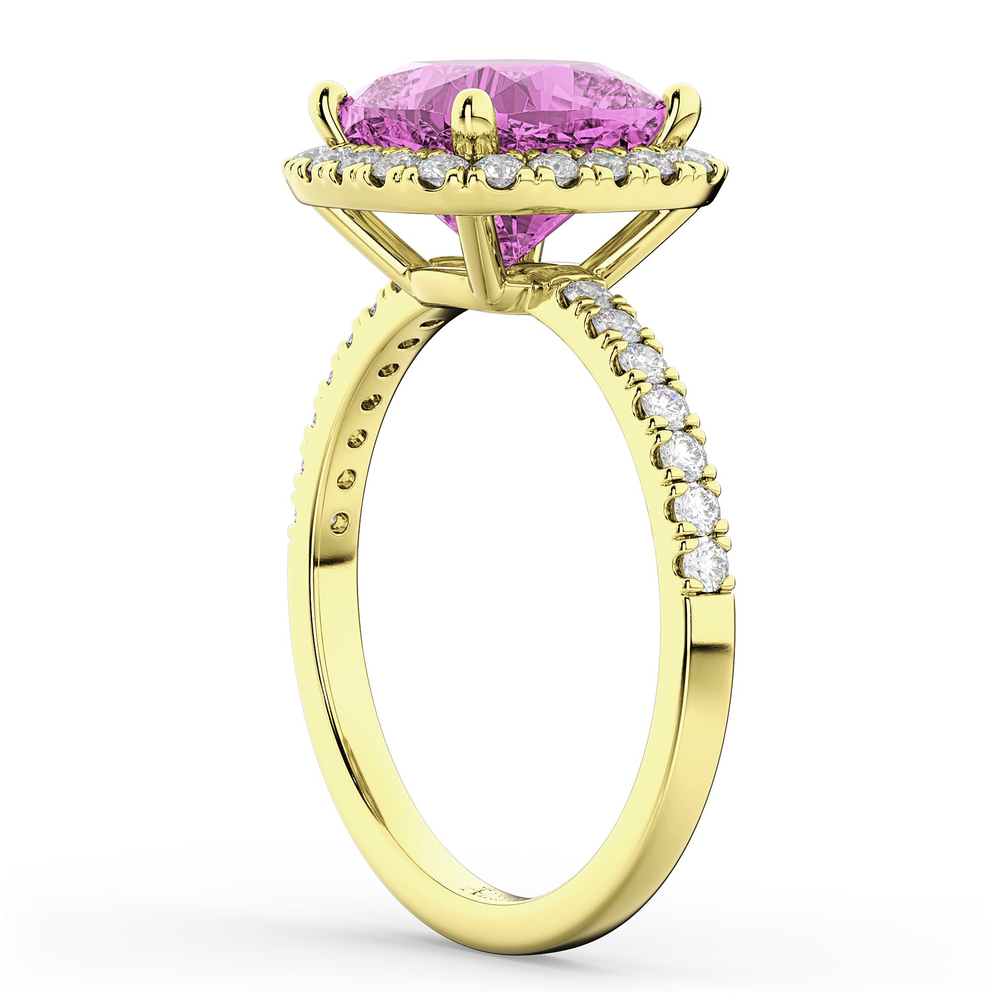 Cushion Cut Halo Pink Sapphire & Diamond Engagement Ring 14k Yellow Gold (3.11ct)