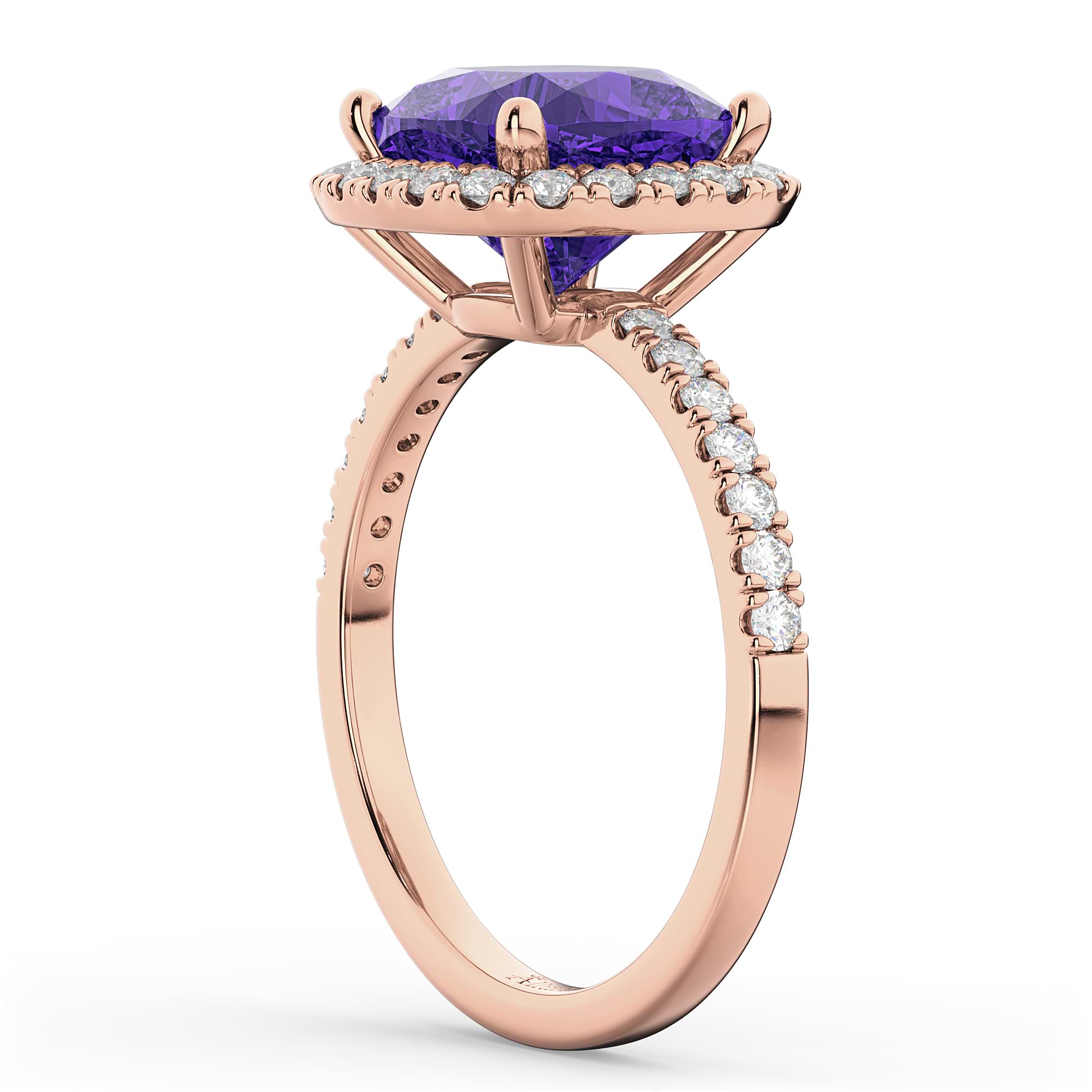 Cushion Cut Halo Tanzanite & Diamond Engagement Ring 14k Rose Gold (3.11ct)