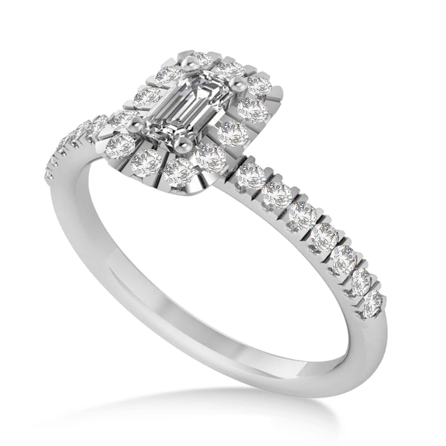 Emerald Diamond Halo Engagement Ring 14k White Gold (0.68ct)
