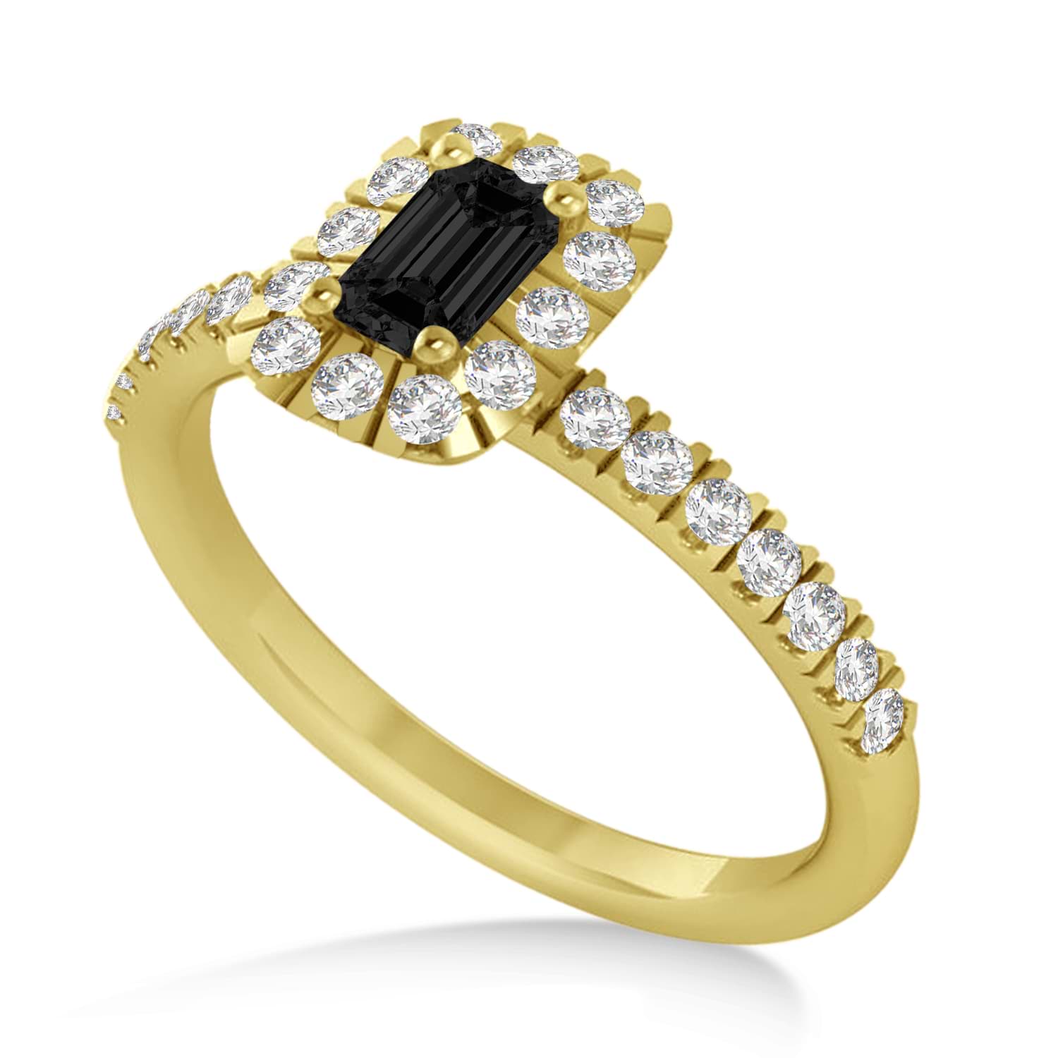 Emerald Black & White Diamond Halo Engagement Ring 14k Yellow Gold (0.68ct)