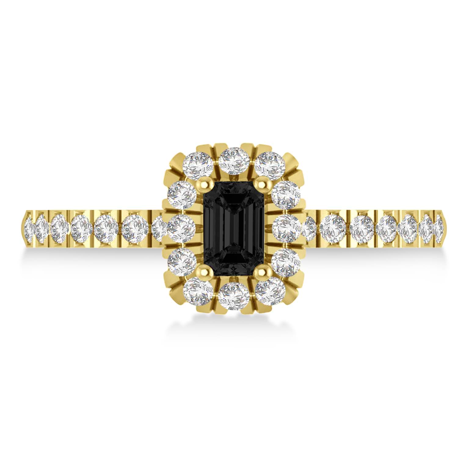 Emerald Black & White Diamond Halo Engagement Ring 14k Yellow Gold (0.68ct)