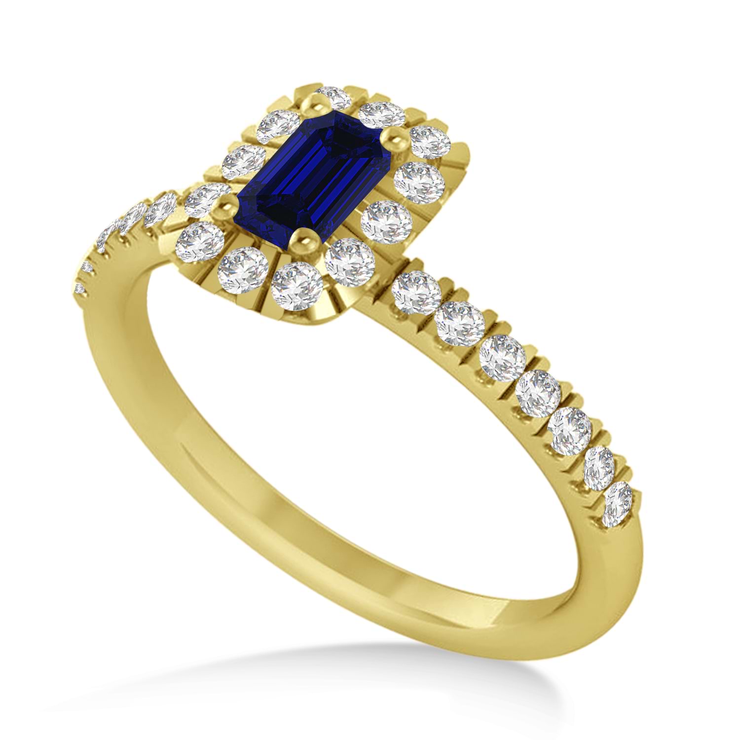 Emerald Blue Sapphire & Diamond Halo Engagement Ring 14k Yellow Gold (0.68ct)
