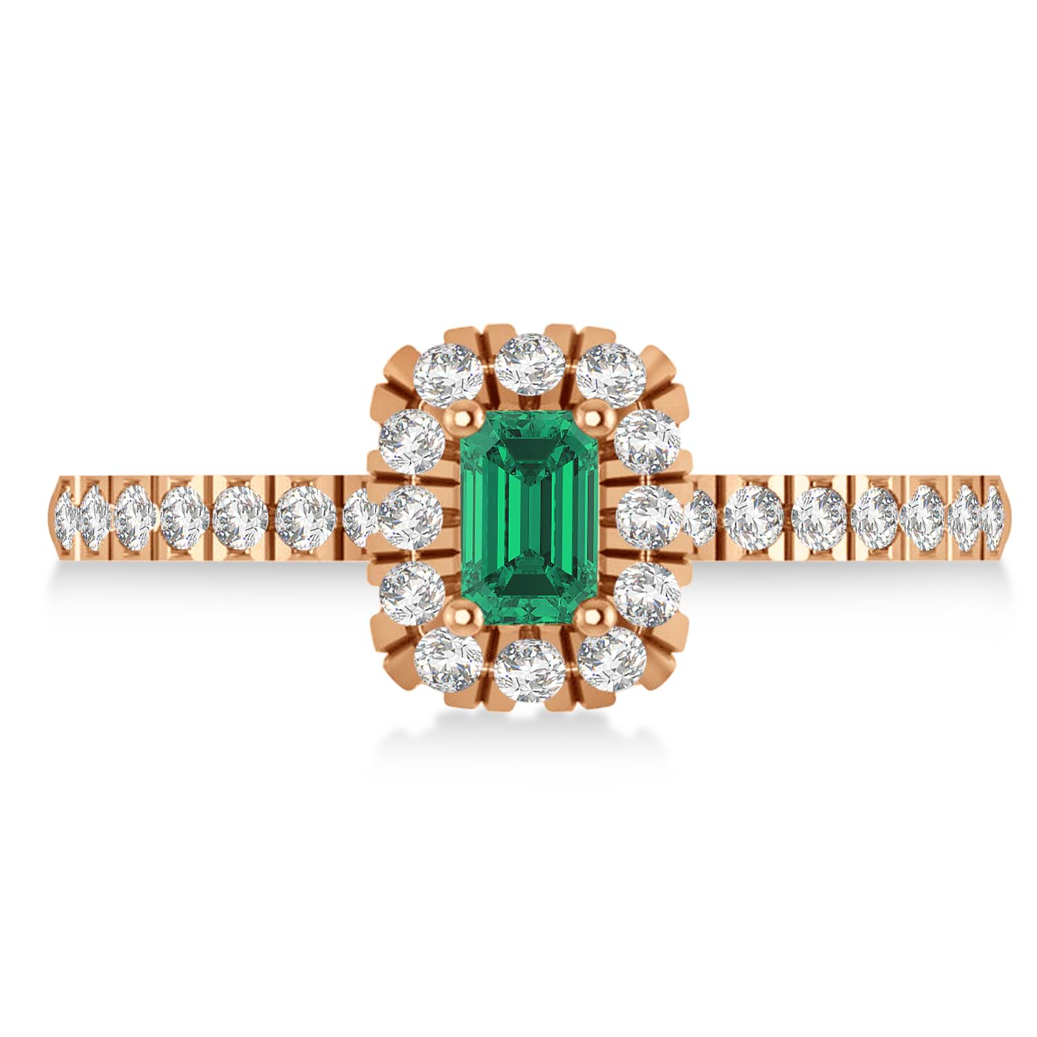 Emerald-Cut Emerald & Diamond Halo Engagement Ring 14k Rose Gold (0.68ct)