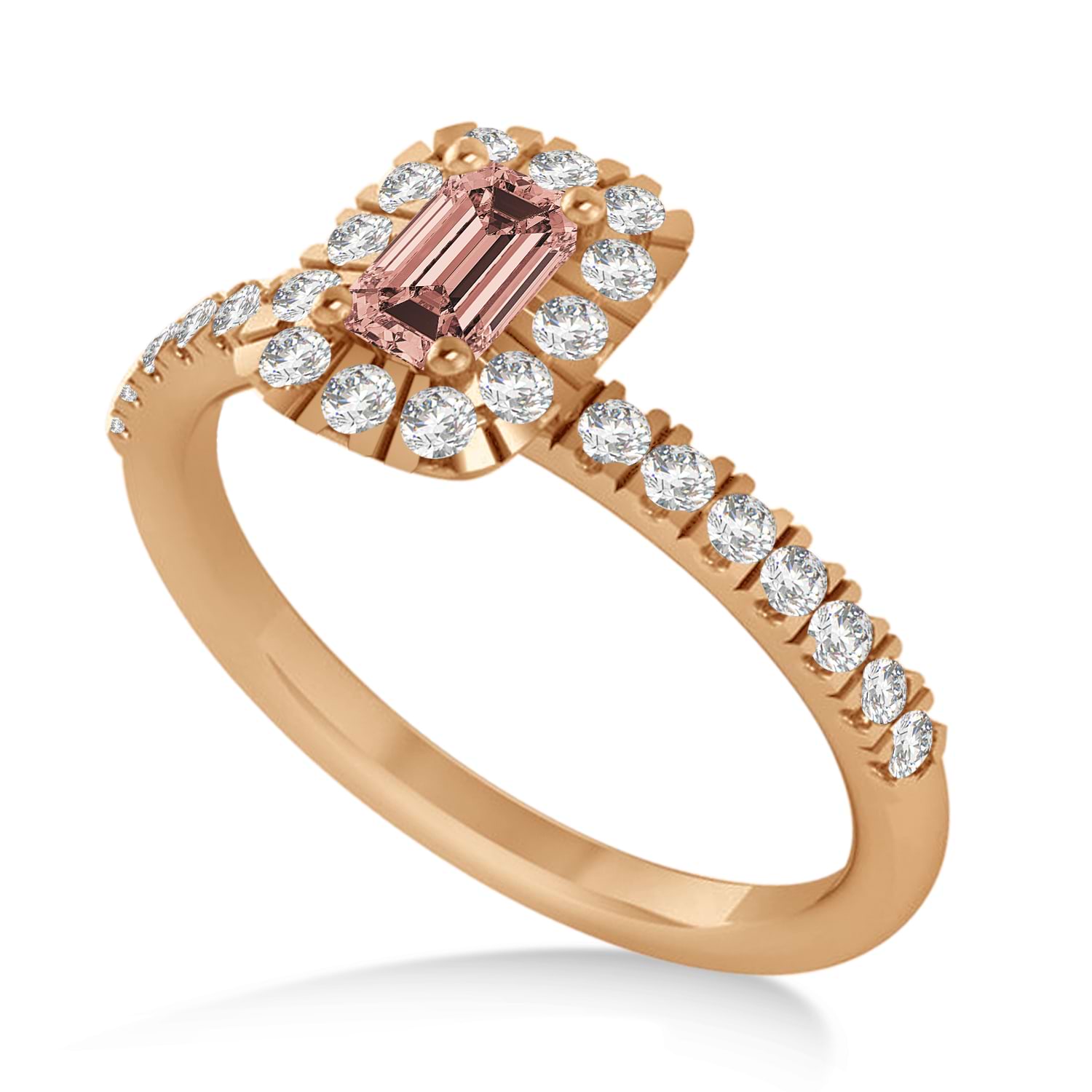 Emerald Morganite & Diamond Halo Engagement Ring 14k Rose Gold (0.68ct)