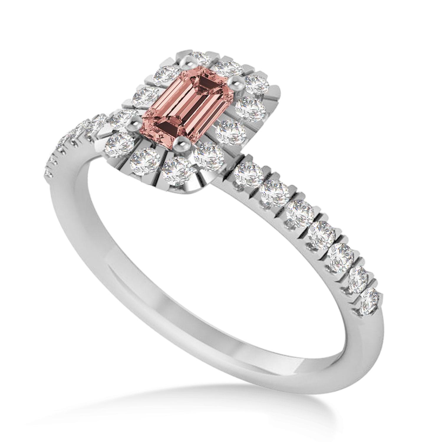 Emerald Morganite & Diamond Halo Engagement Ring 14k White Gold (0.68ct)