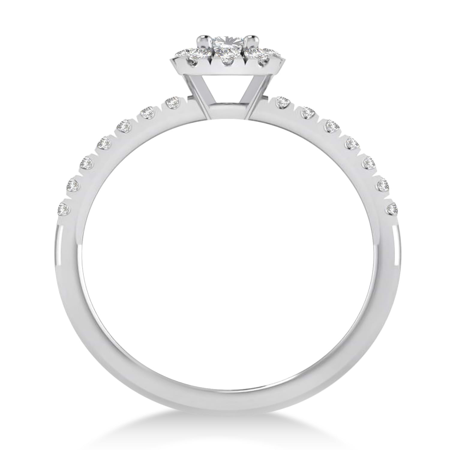 Emerald Moissanite & Diamond Halo Engagement Ring 14k White Gold (0.68ct)