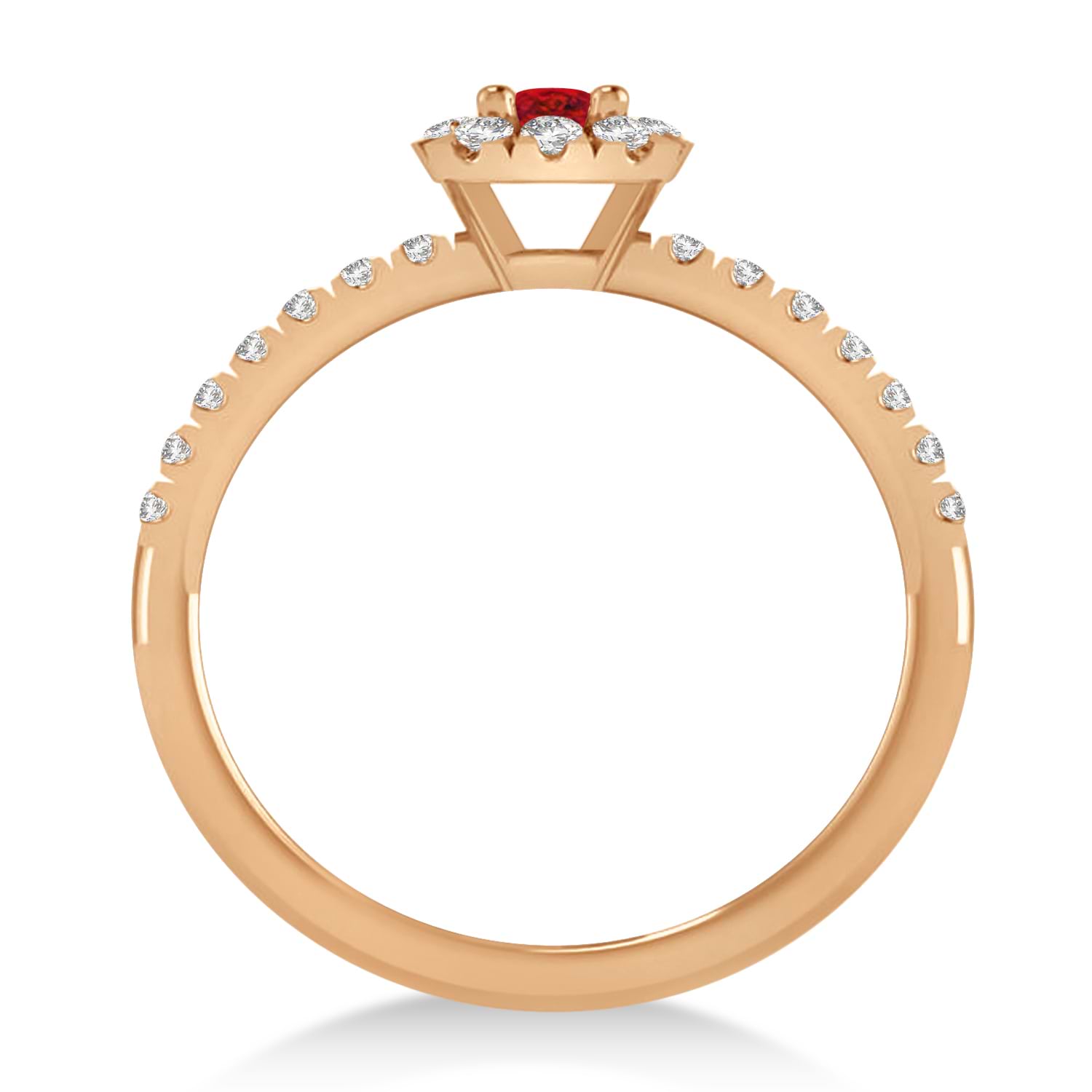 Emerald Ruby & Diamond Halo Engagement Ring 14k Rose Gold (0.68ct)
