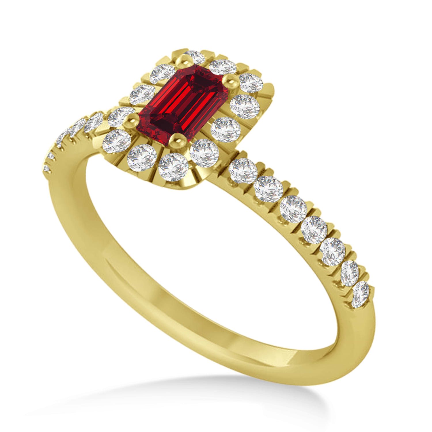 Emerald Ruby & Diamond Halo Engagement Ring 14k Yellow Gold (0.68ct)