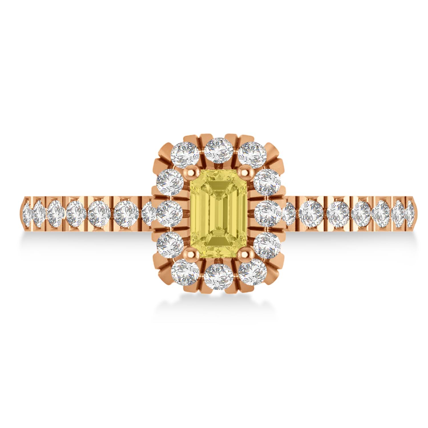 Emerald Yellow & White Diamond Halo Engagement Ring 14k Rose Gold (0.68ct)