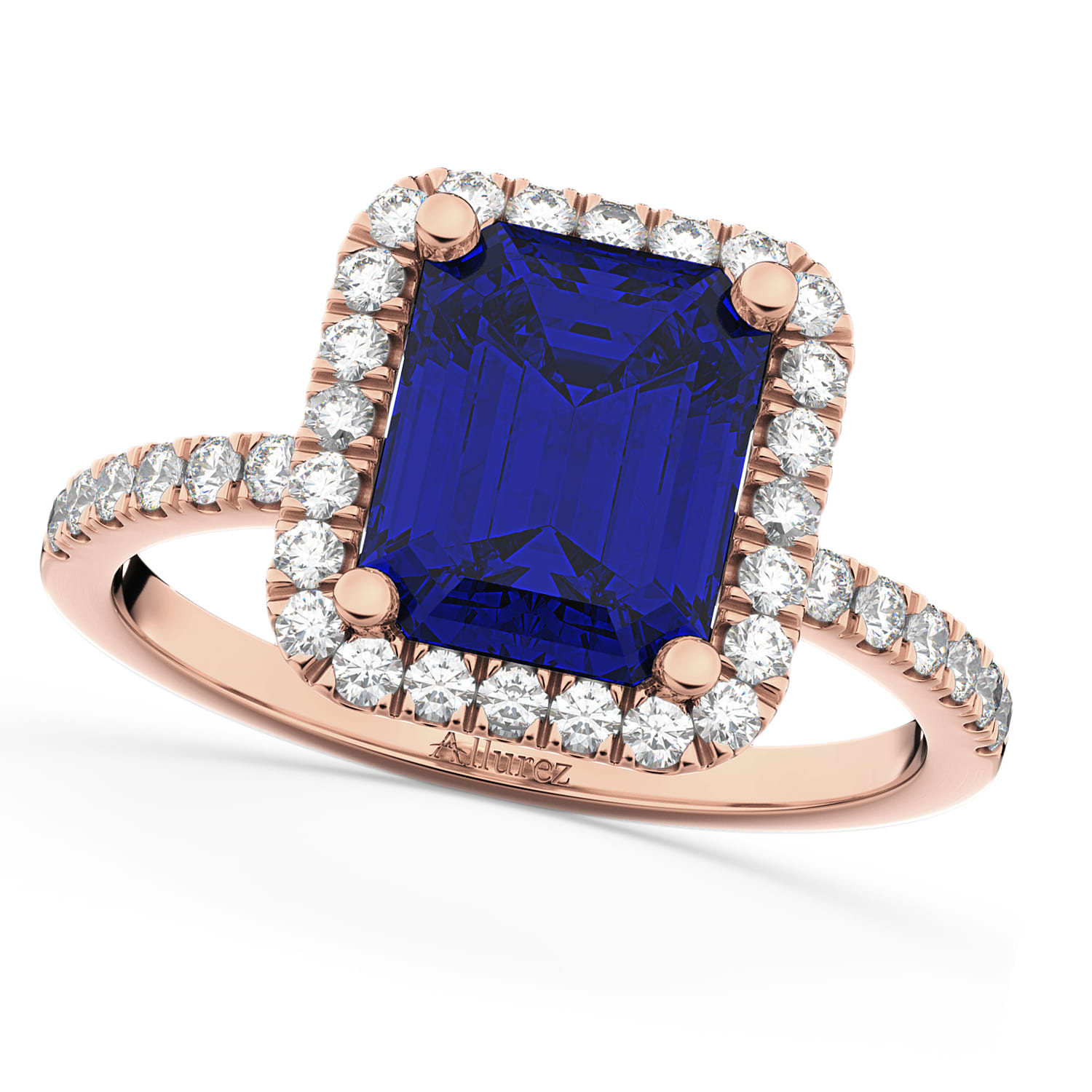 Blue Sapphire Diamond Engagement Ring 18k Rose Gold (3.32ct)