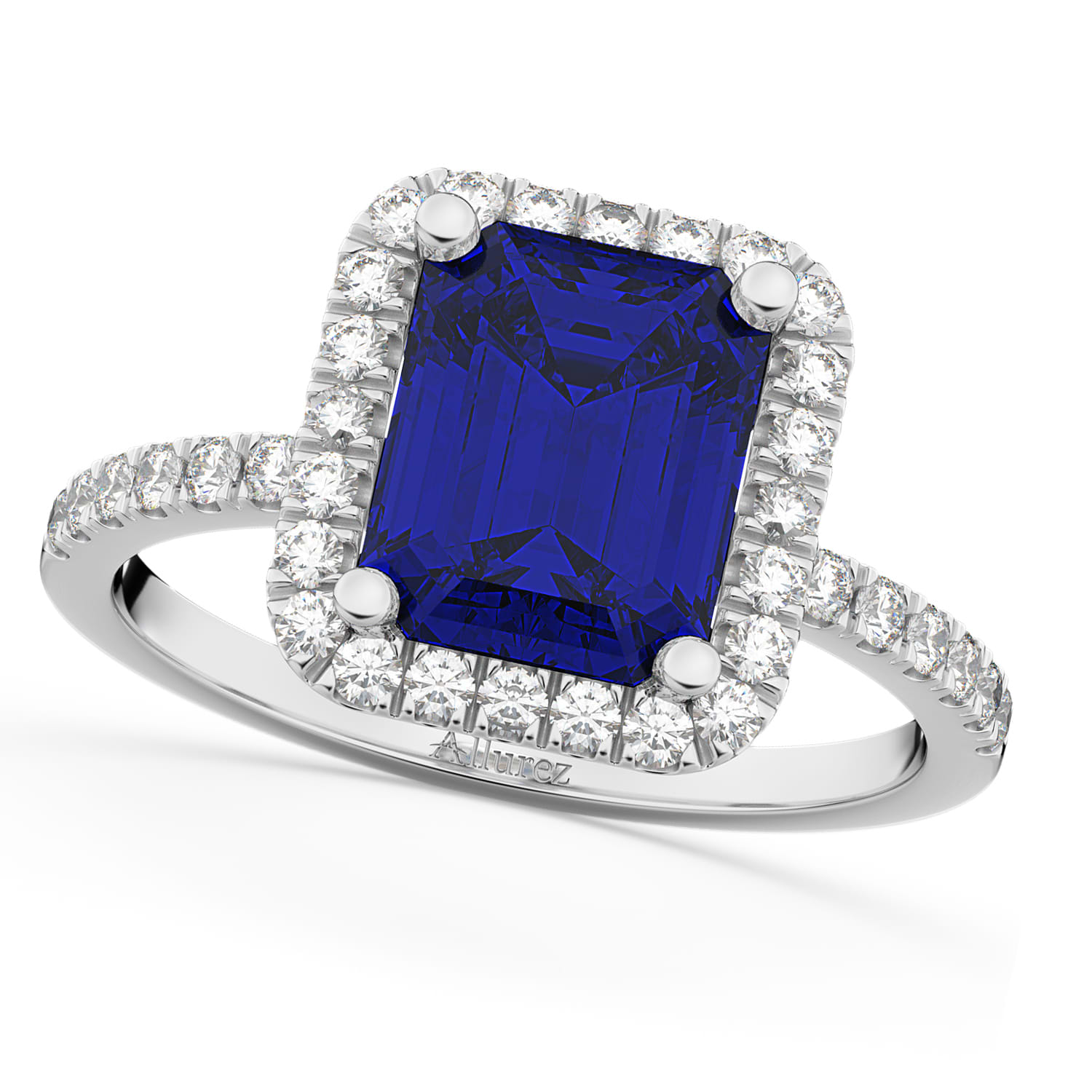 Blue Sapphire & Diamond Engagement Ring 18k White Gold 3.32ct - AD1859