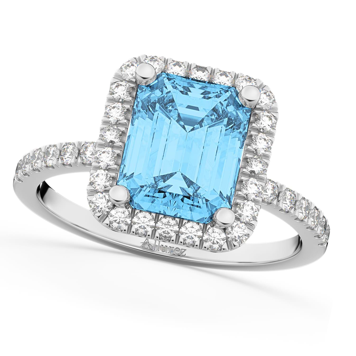 Blue Topaz & Diamond Engagement Ring 14k White Gold (3.32ct) - AD1598