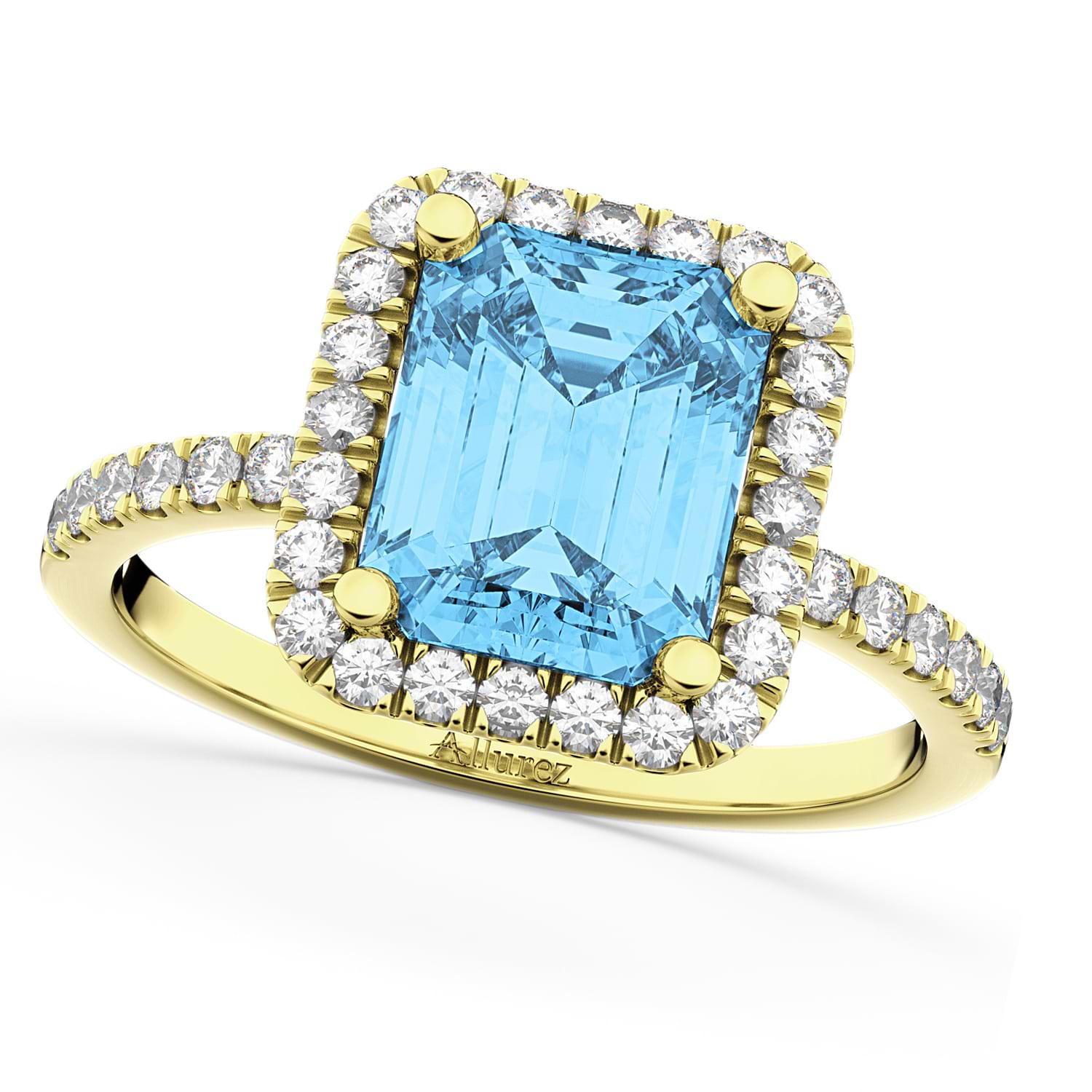 Blue Topaz & Diamond Engagement Ring 18k Yellow Gold (3.32ct)
