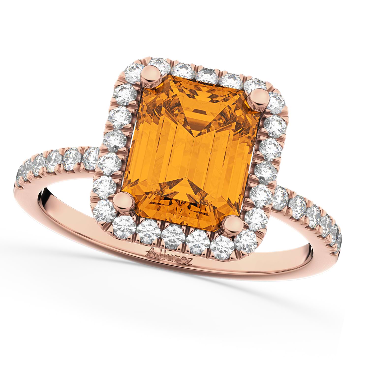Emerald-Cut Citrine & Diamond Engagement Ring 14k Rose Gold (3.32ct)