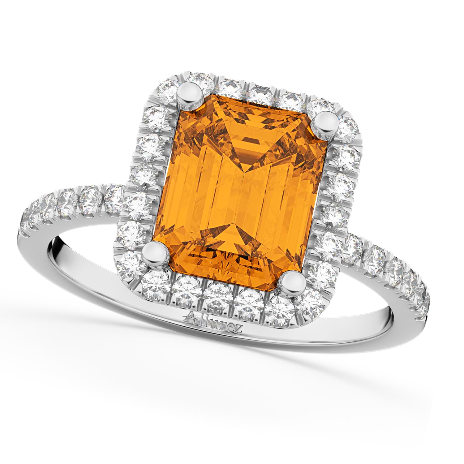 Emerald-Cut Citrine & Diamond Engagement Ring 18k White Gold (3.32ct)