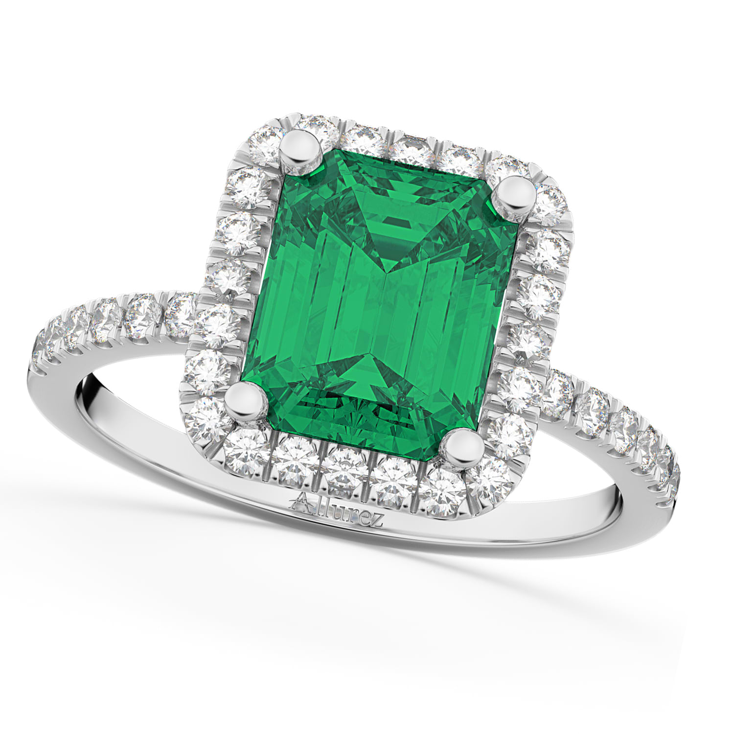 Emerald & Diamond Engagement Ring 14k White Gold (3.32ct)