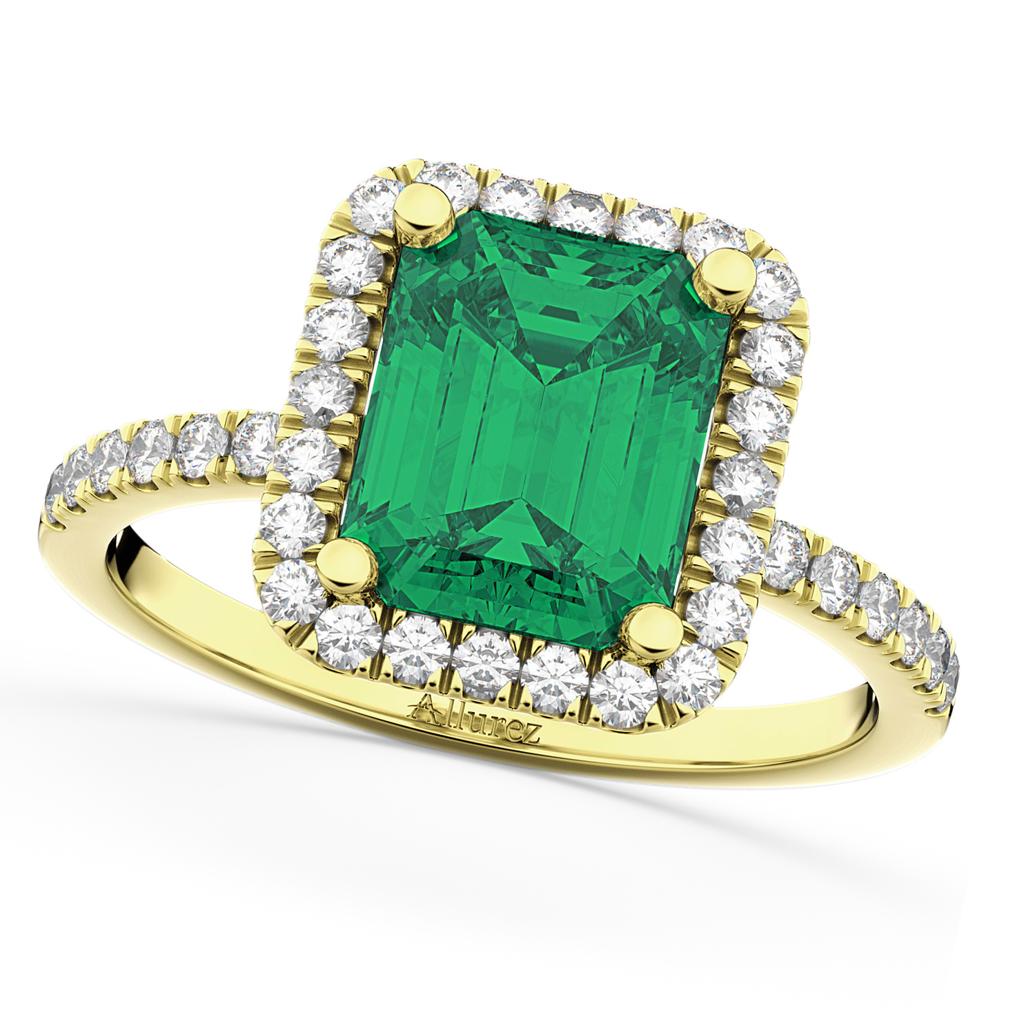 Lab Emerald & Lab Grown Diamond Engagement Ring 18k Yellow Gold (3.32ct)