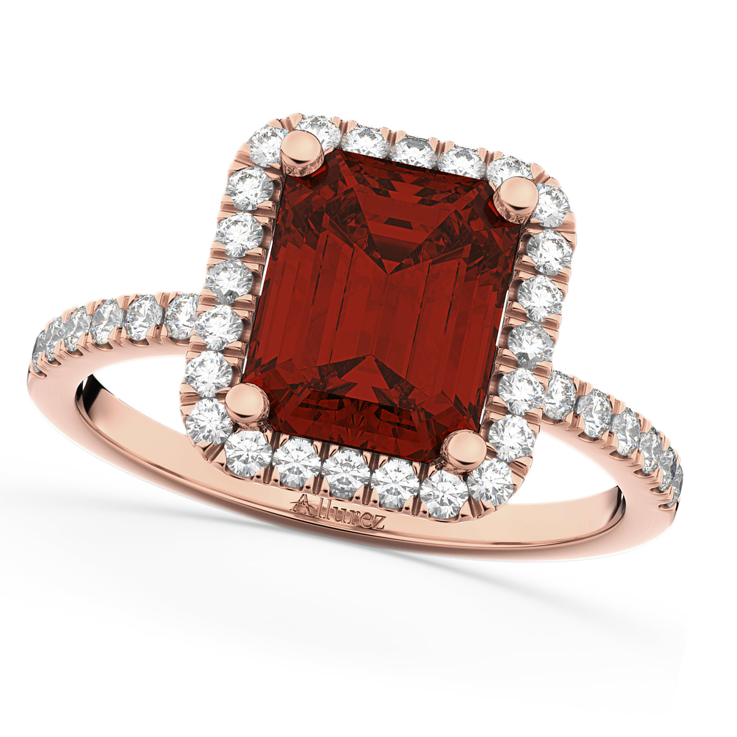 Emerald-Cut Garnet & Diamond Engagement Ring 14k Rose Gold (3.32ct)