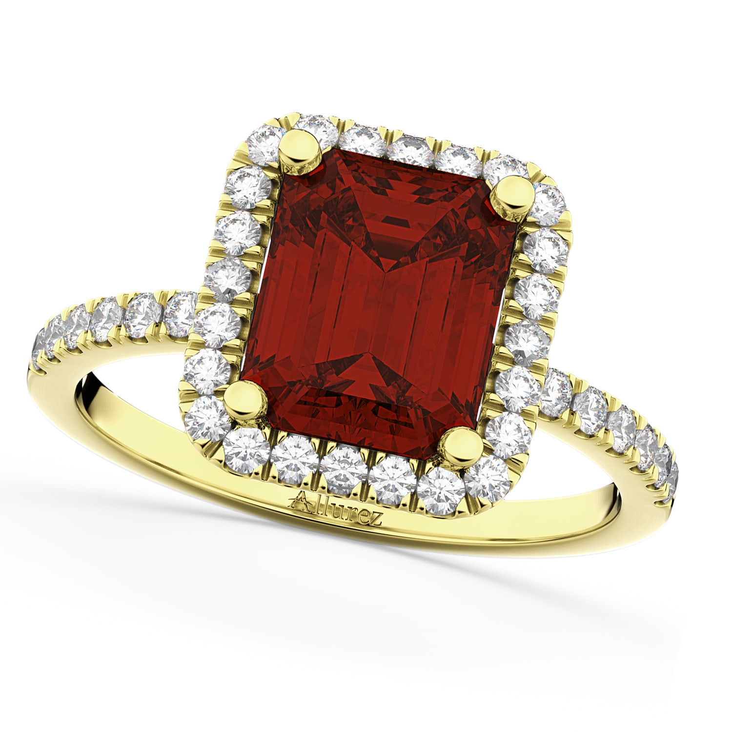 Emerald-Cut Garnet & Diamond Engagement Ring 14k Yellow Gold (3.32ct)