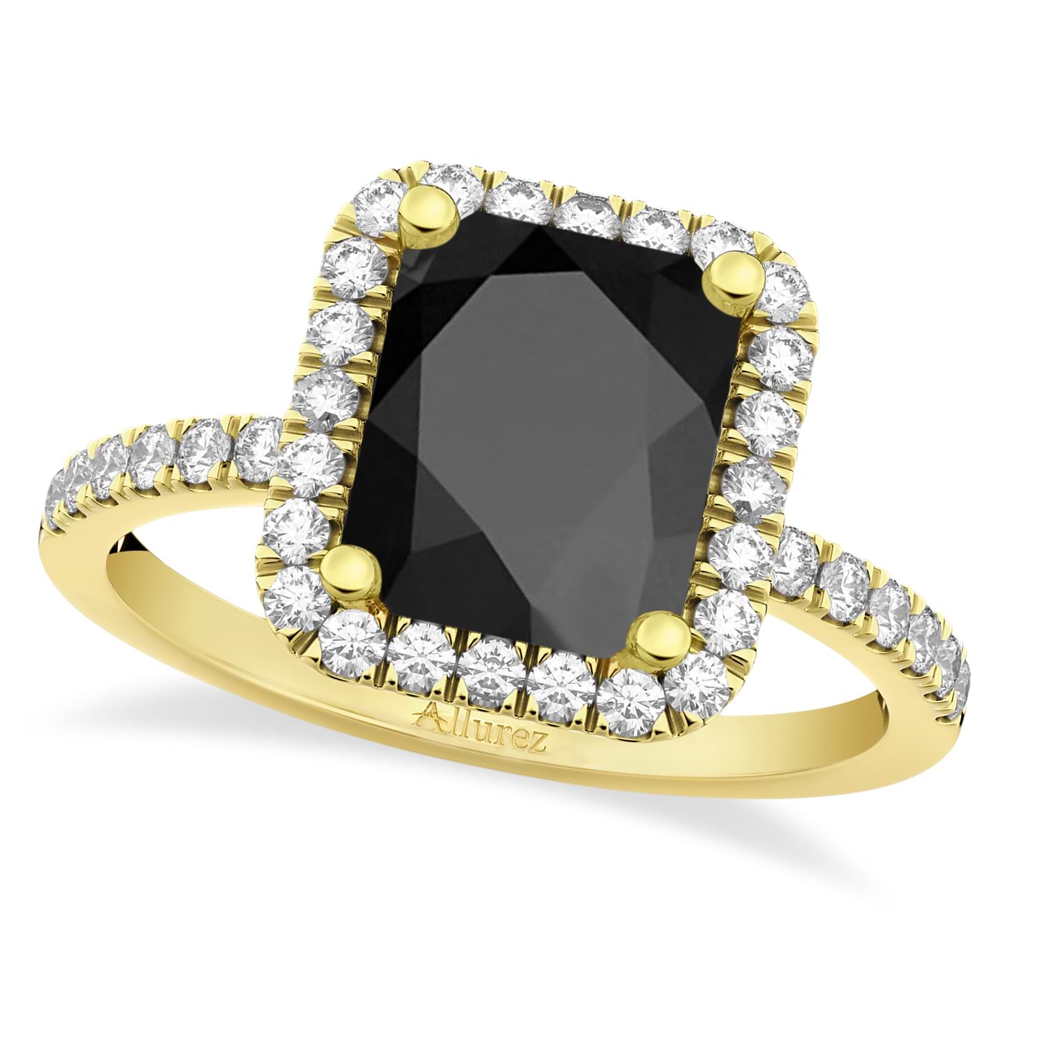Black Onyx & Diamond Engagement Ring 14k Yellow Gold (3.32ct)
