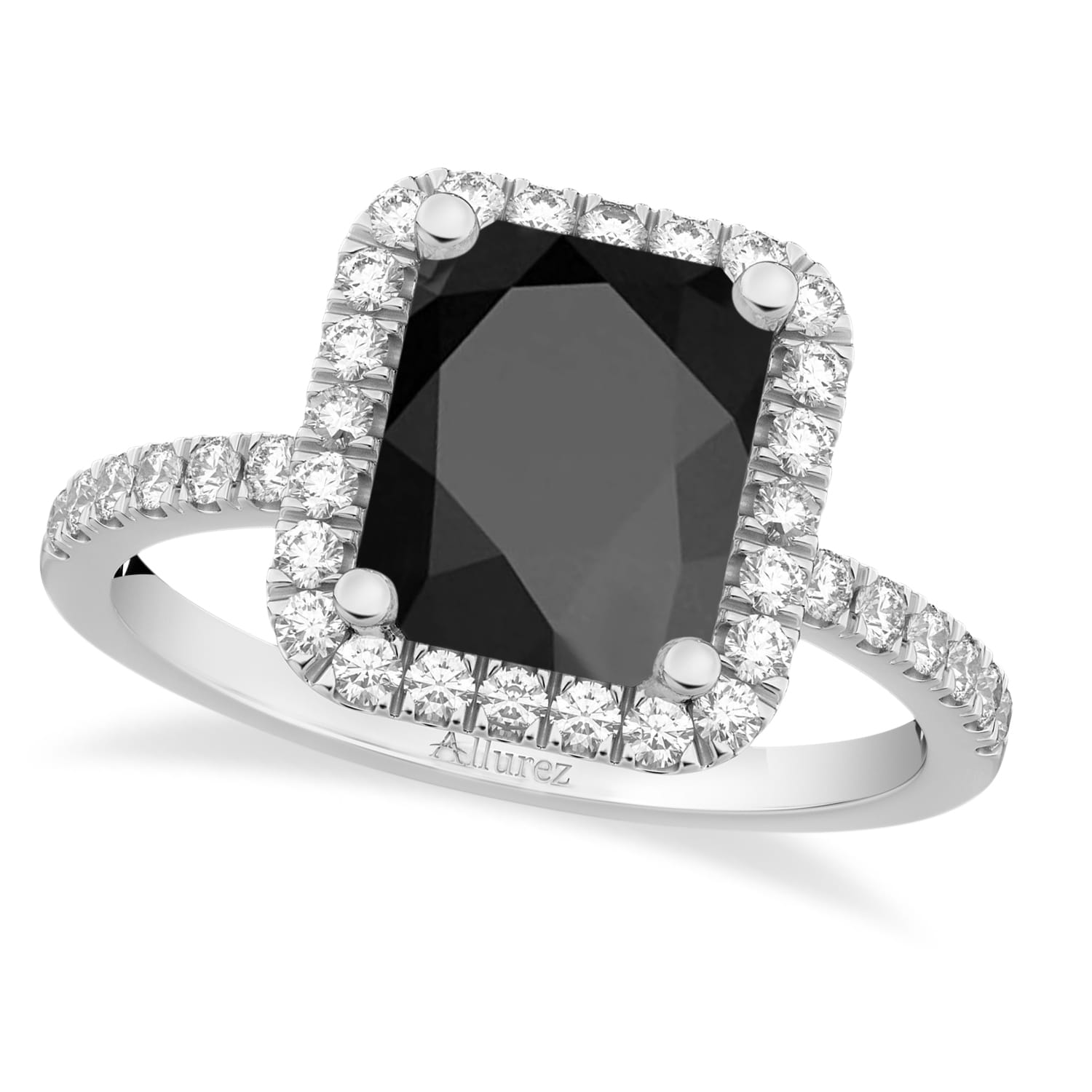Black Onyx & Diamond Engagement Ring 18k White Gold (3.32ct)
