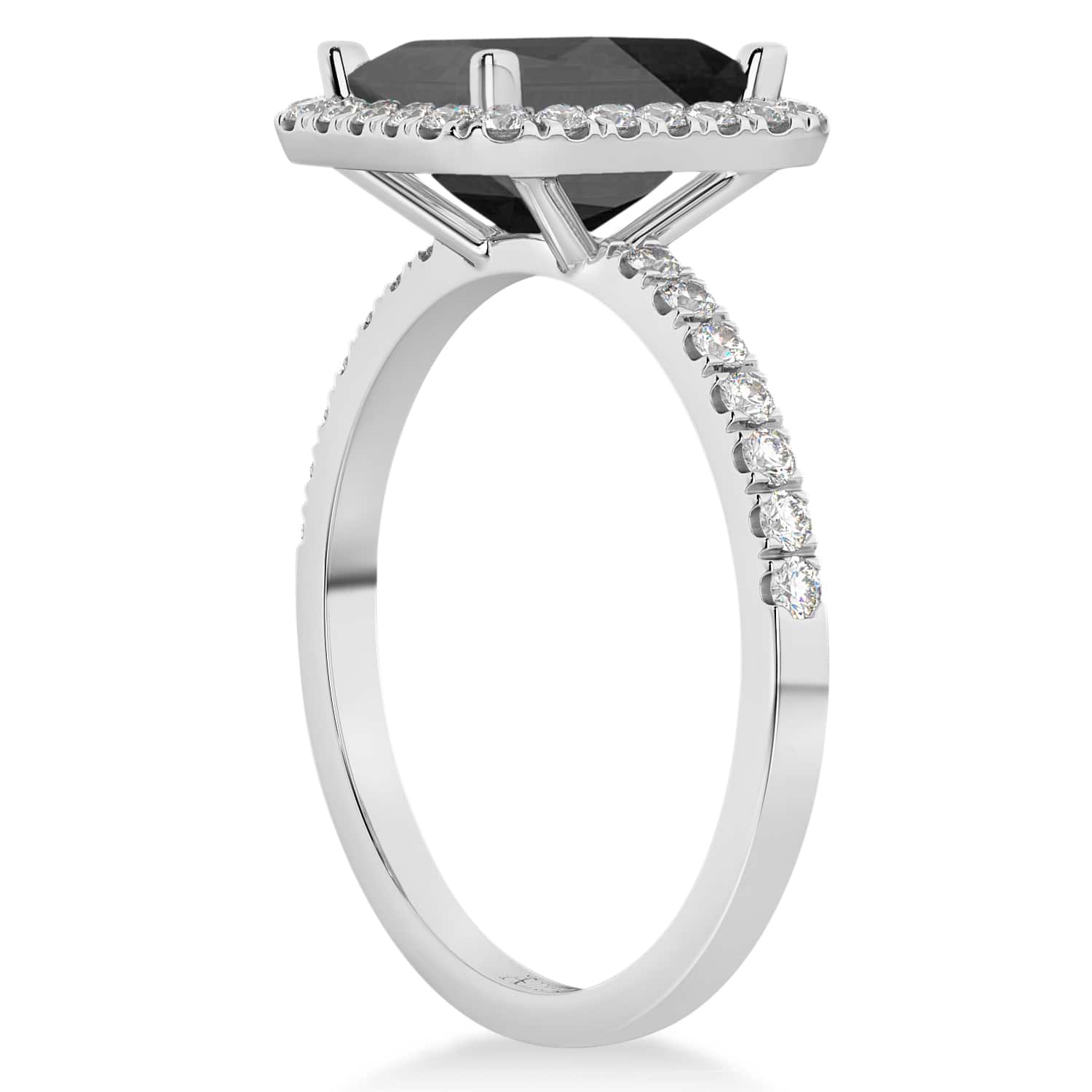 Black Onyx & Diamond Engagement Ring 18k White Gold (3.32ct)