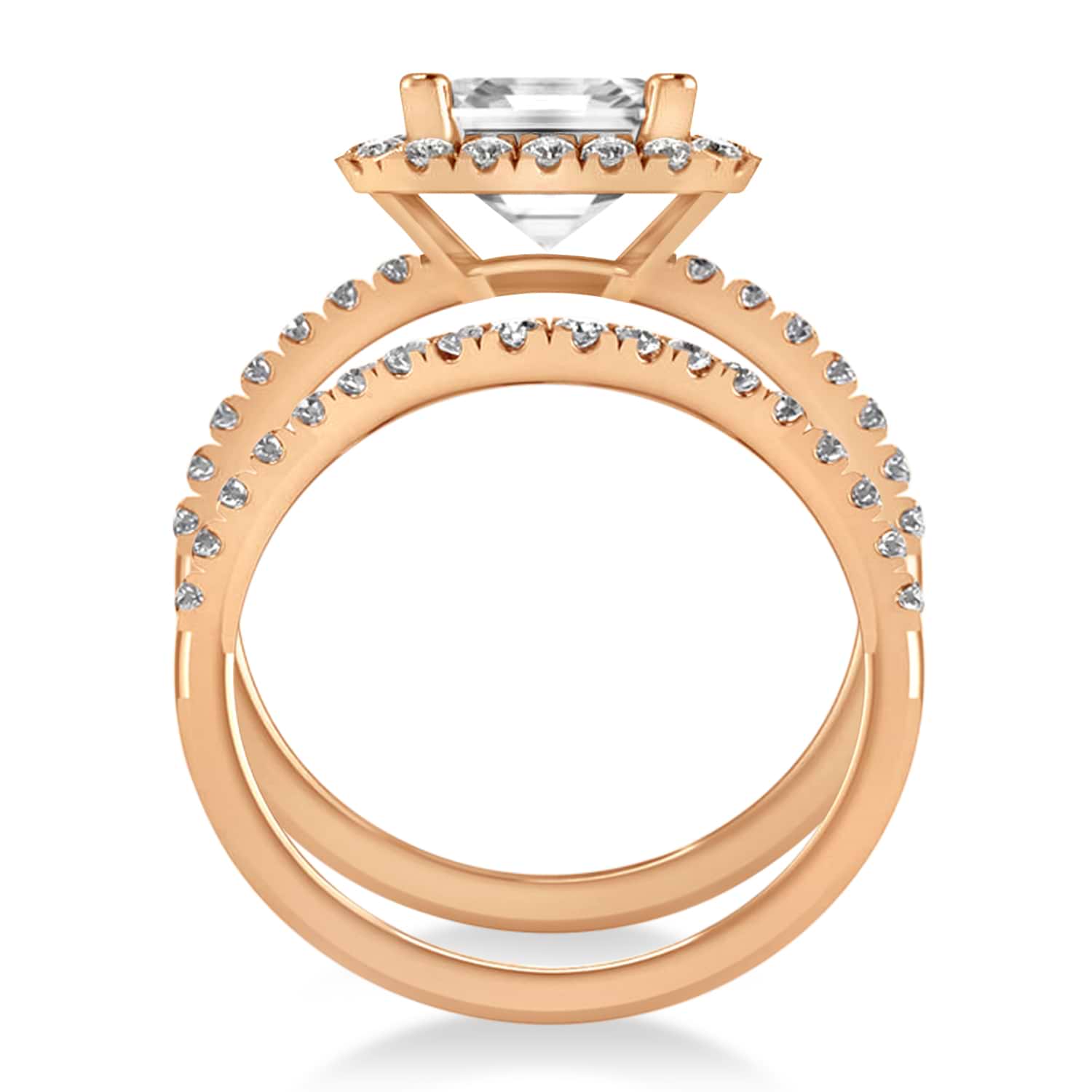Diamond Emerald-Cut Halo Bridal Set 14k Rose Gold (3.59ct)