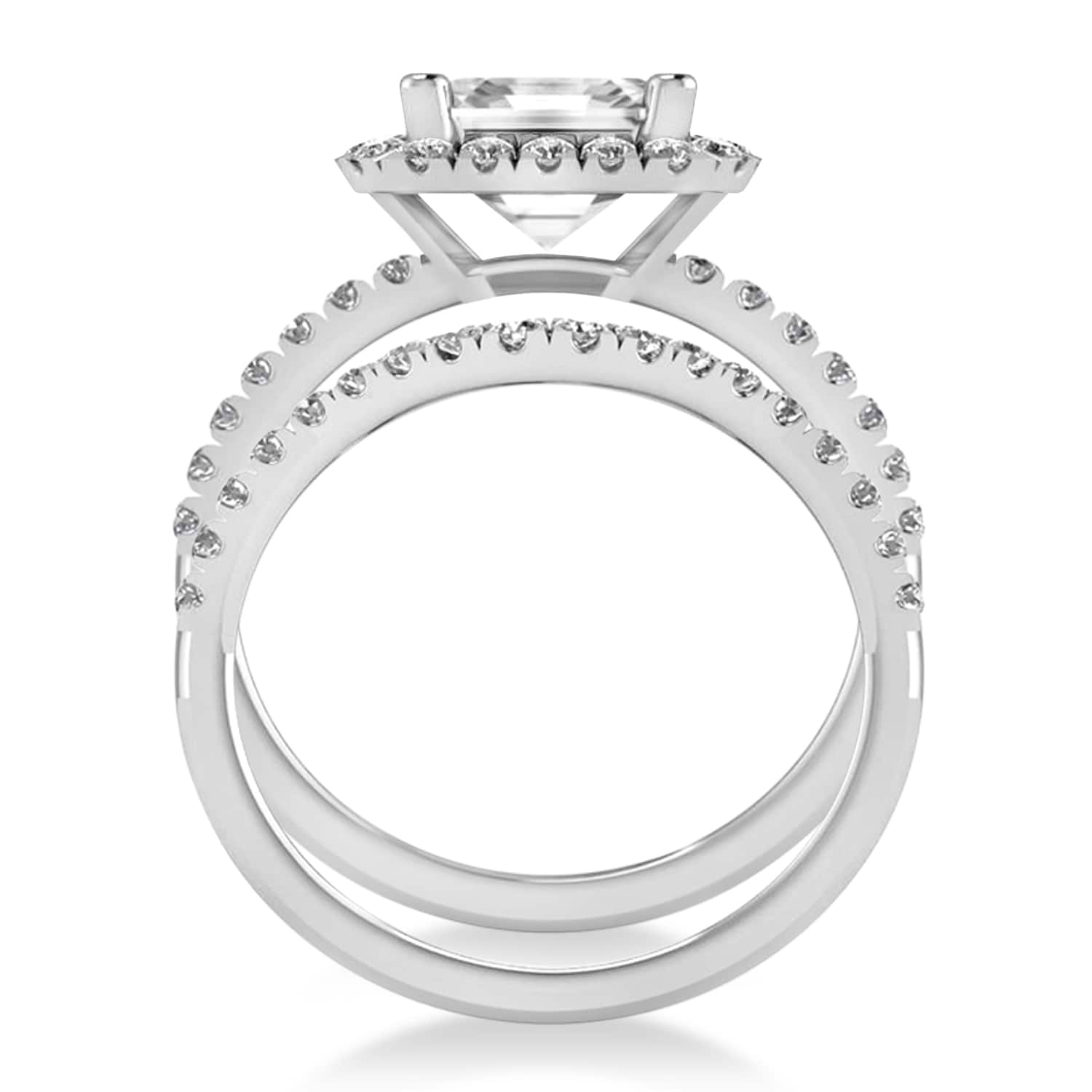 Diamond Emerald-Cut Halo Bridal Set 14k White Gold (3.59ct)