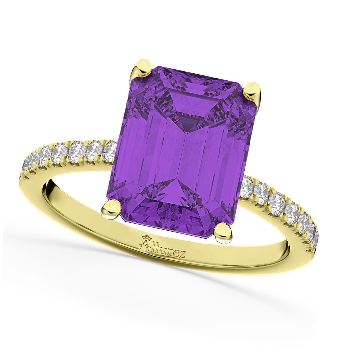 Emerald Cut Amethyst & Diamond Engagement Ring 14k Yellow Gold (2.96ct)