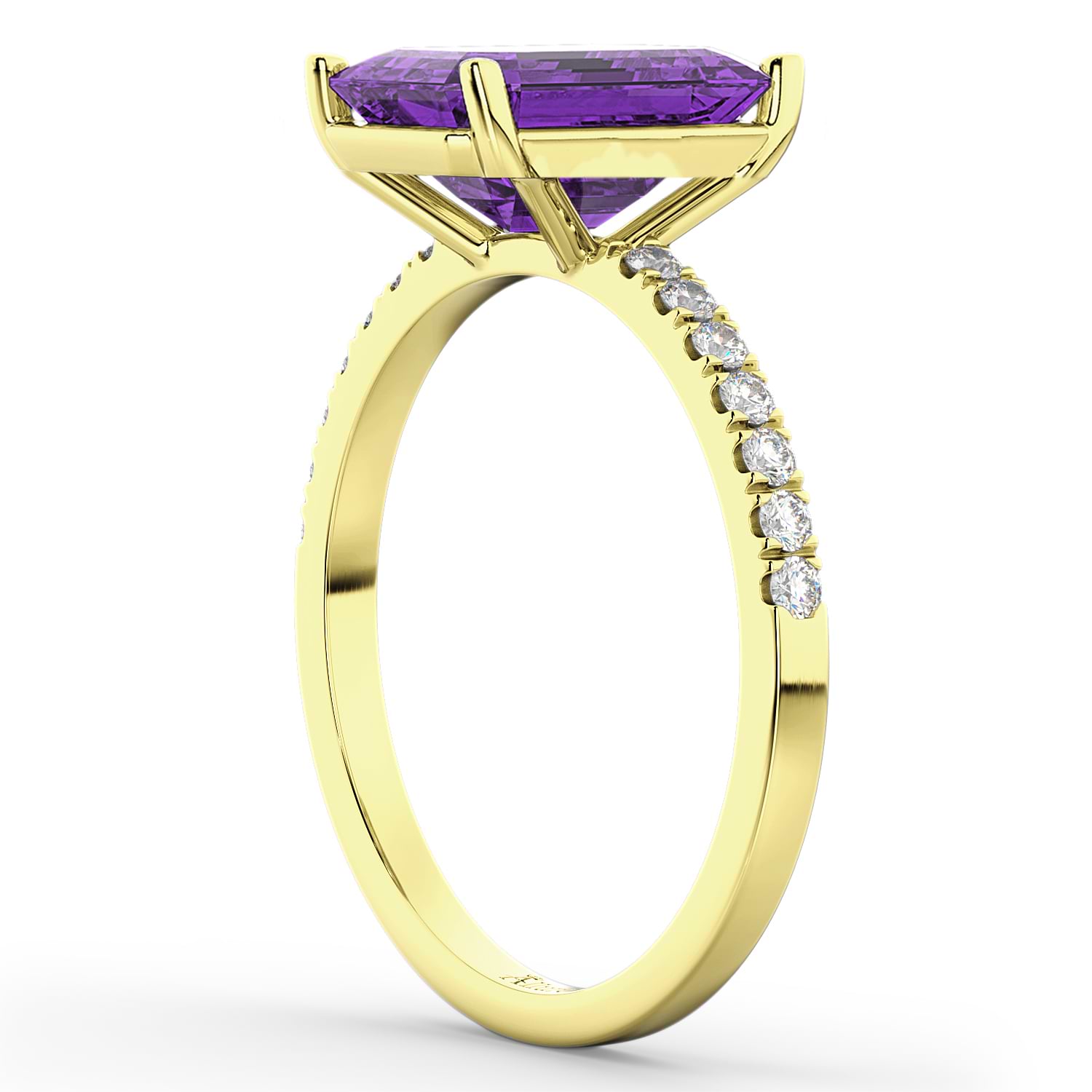 Emerald Cut Amethyst & Diamond Engagement Ring 14k Yellow Gold (2.96ct)