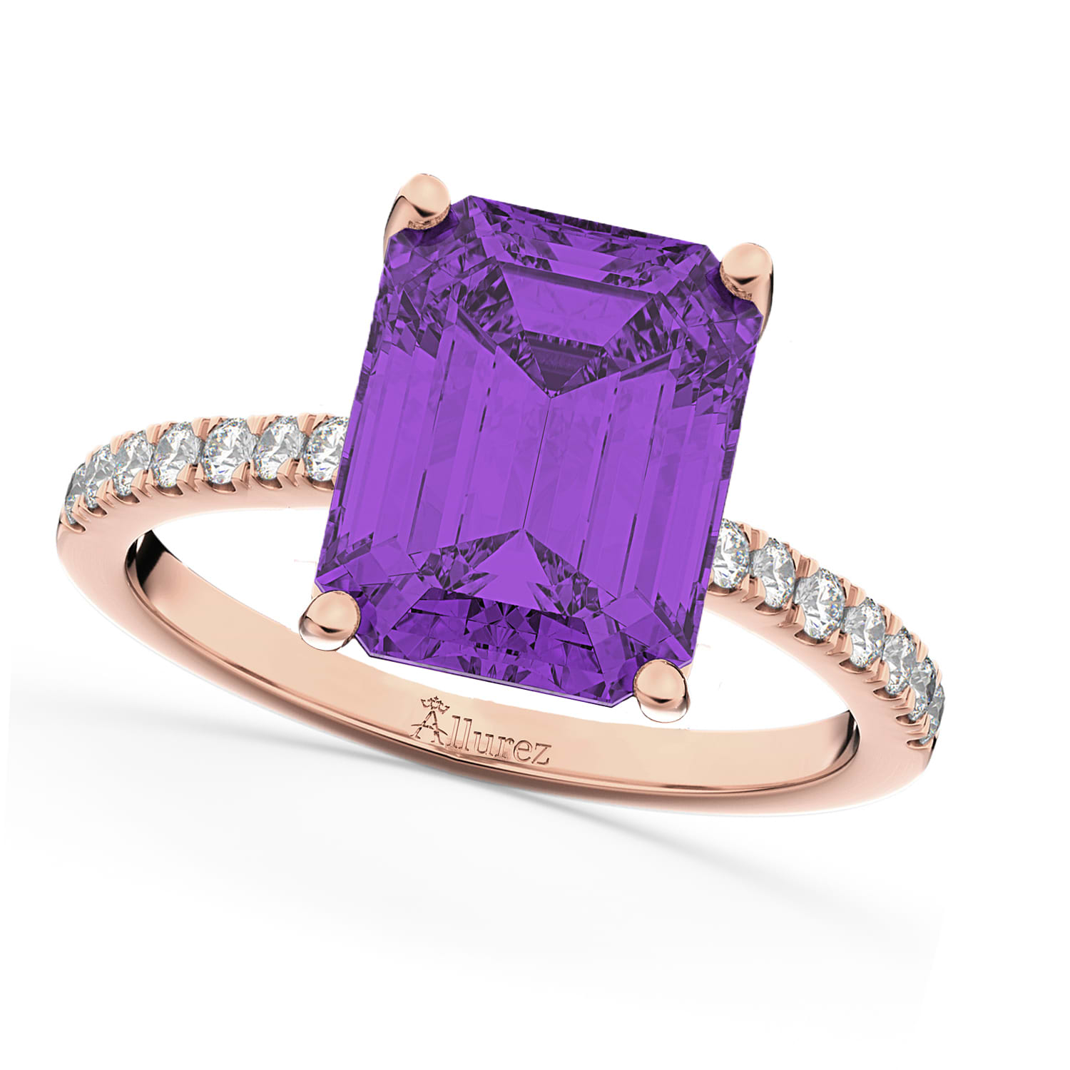 Emerald Cut Amethyst & Diamond Engagement Ring 18k Rose Gold (2.96ct)
