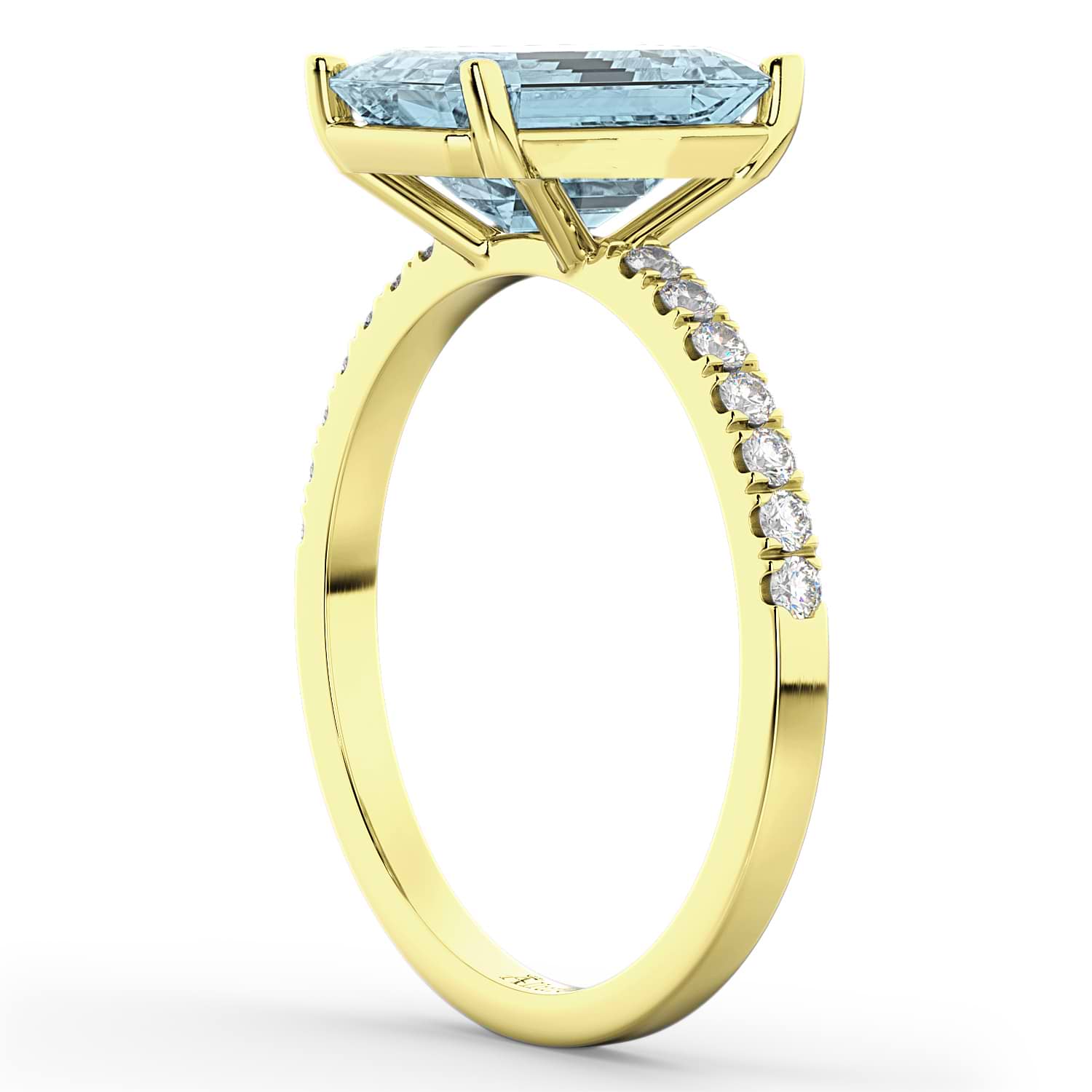 Emerald Cut Aquamarine & Diamond Engagement Ring 14k Yellow Gold (2.96ct)