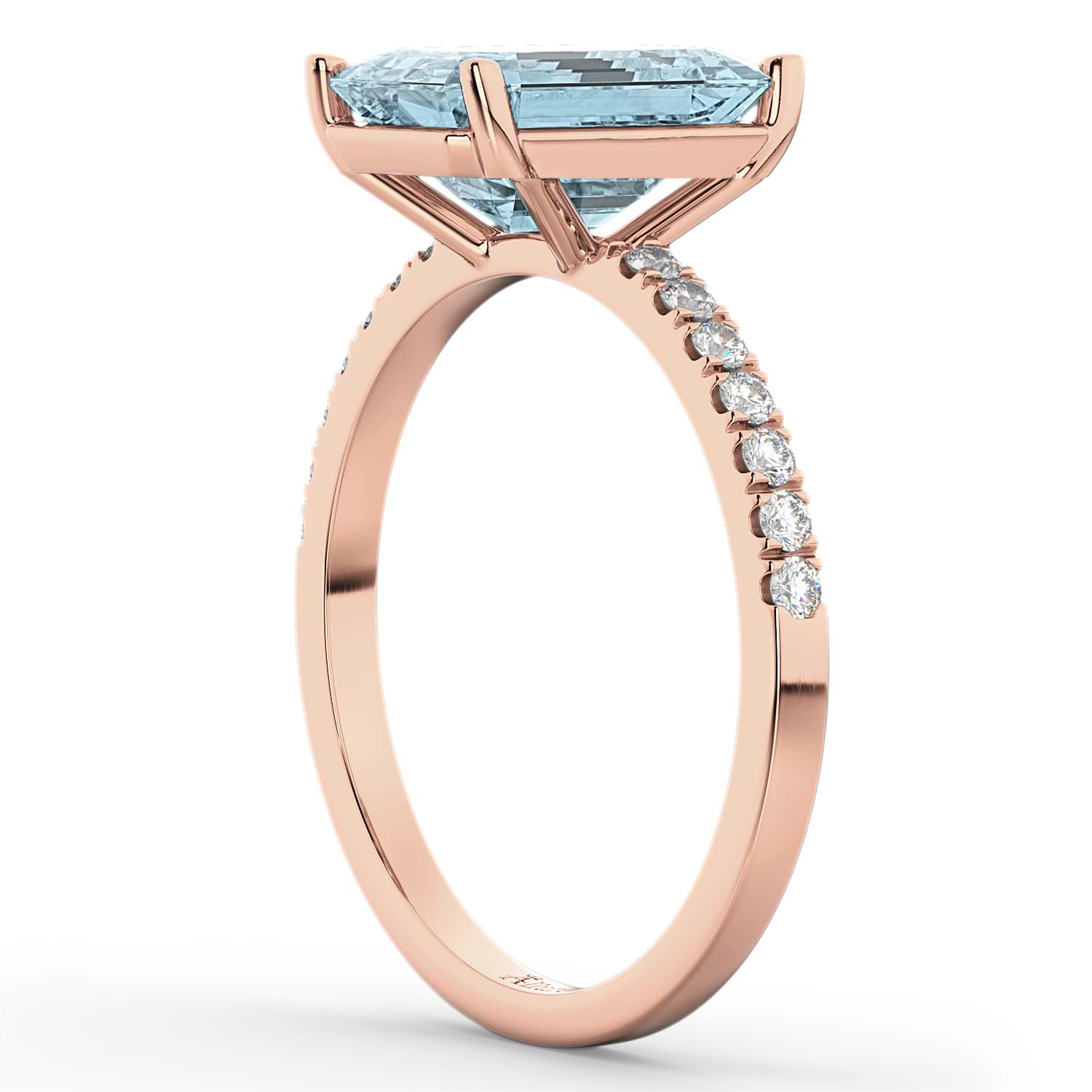 Emerald Cut Aquamarine & Diamond Engagement Ring 18k Rose Gold (2.96ct)