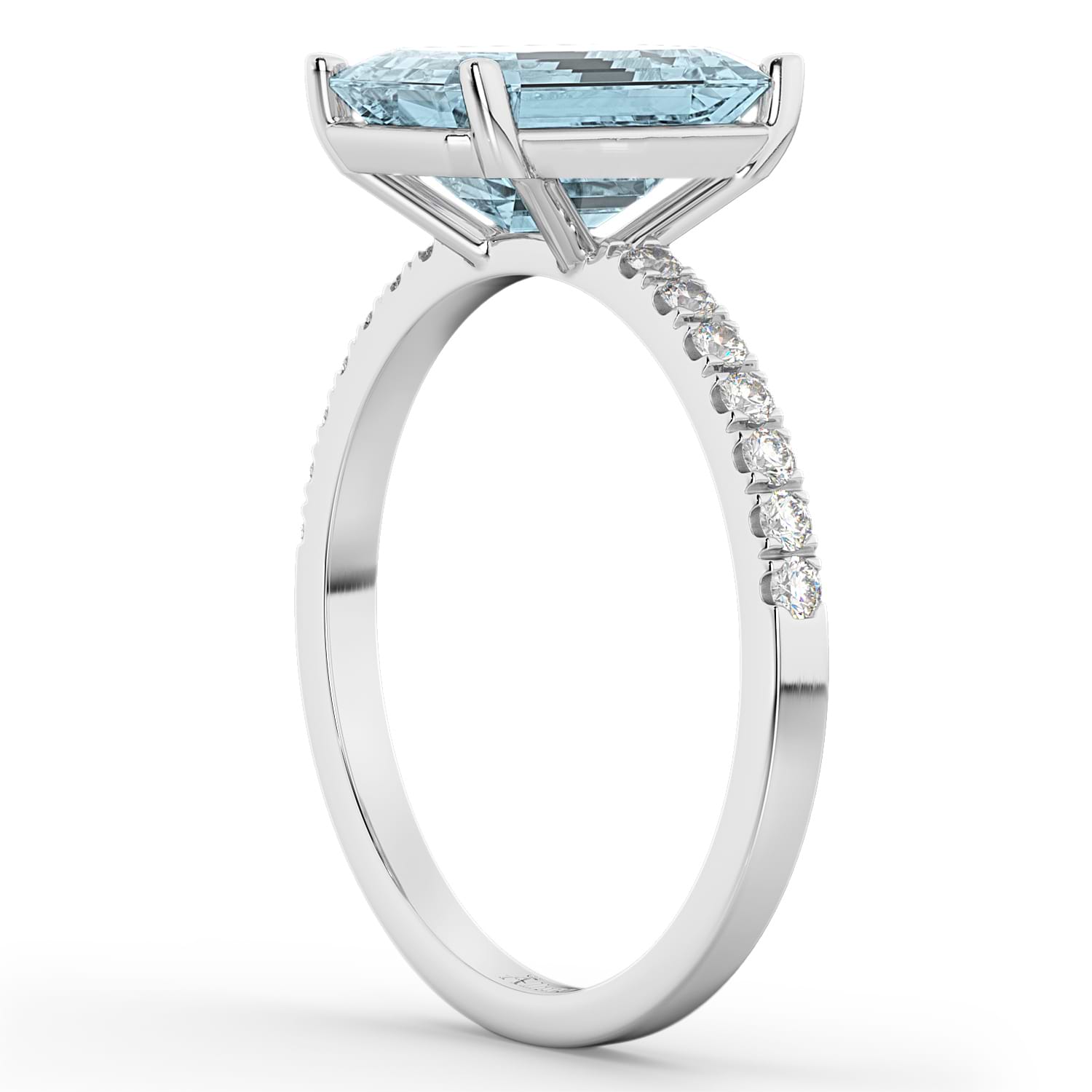 Emerald Cut Aquamarine & Diamond Engagement Ring 18k White Gold (2.96ct)