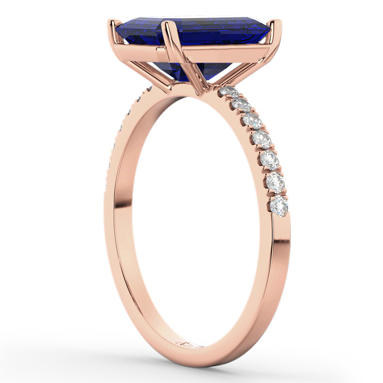 Emerald Cut Blue Sapphire & Diamond Engagement Ring 14k Rose Gold (2.96ct)